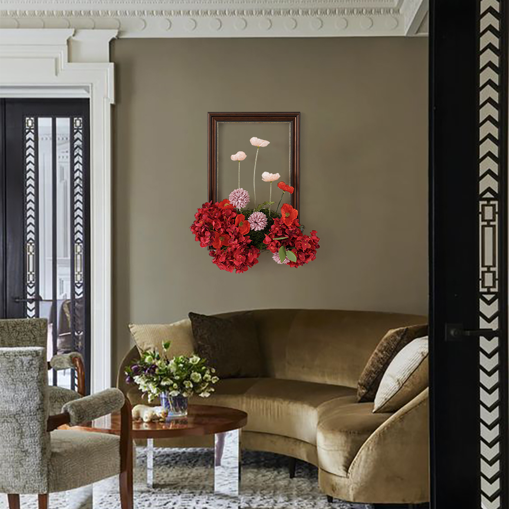 Vintage Red Fake Flower Arrangements Wall Hanging Decoration Artificial Silk Flower 