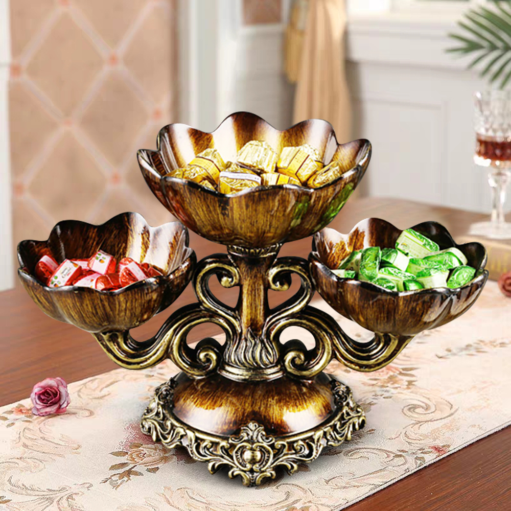 3 Tiered Resin Fruit Basket Bow Vintage Brown Snack Tray Home Decoration in US