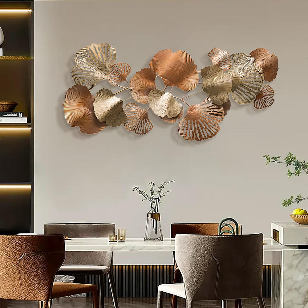 Decoración de pared de metal con hojas de ginkgo doradas de estilo granja