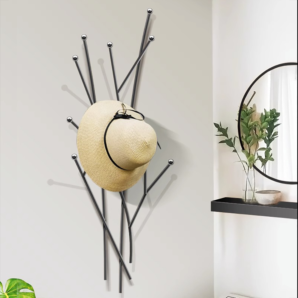 11 Hooks Wall Mounted Coat Racks Iron Entryway Furniture Tree Branch Shape in Black (12.2")