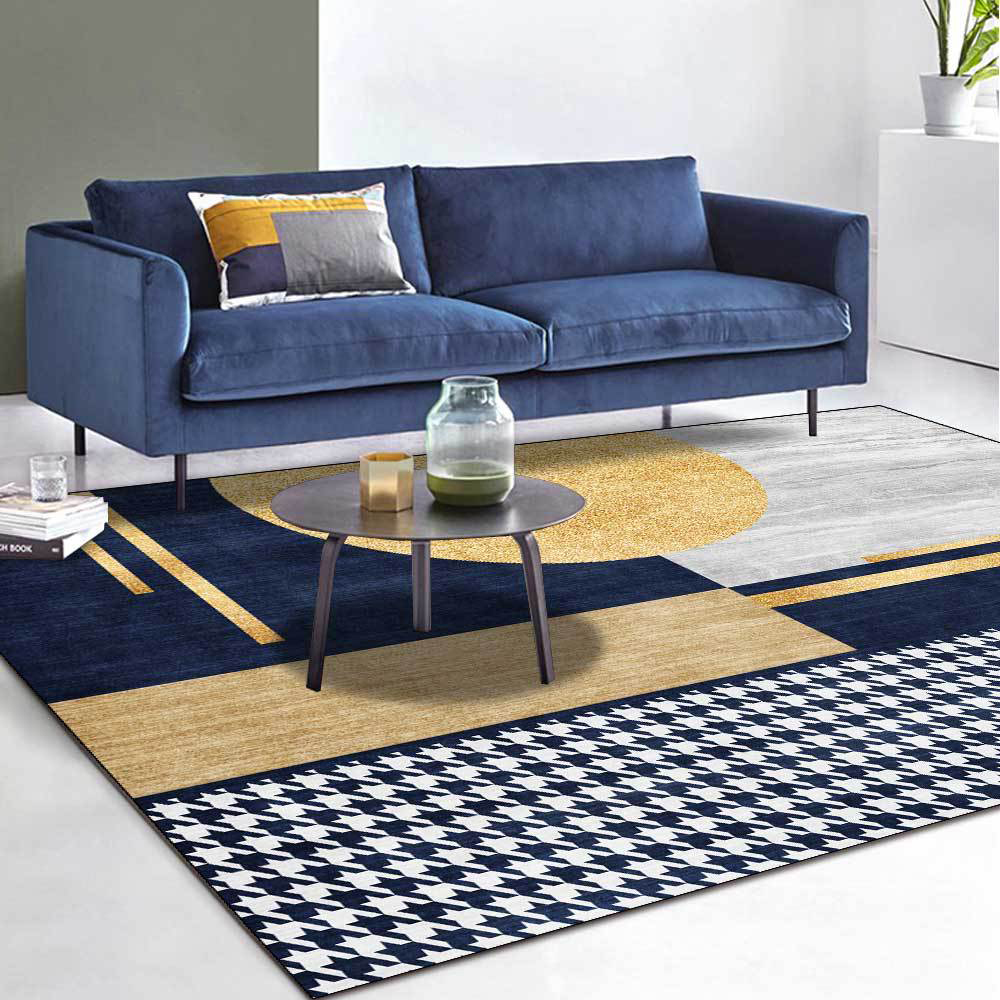 Alfombrilla de entrada moderna y geométrica con forma de pata de gallo dorada, lavable