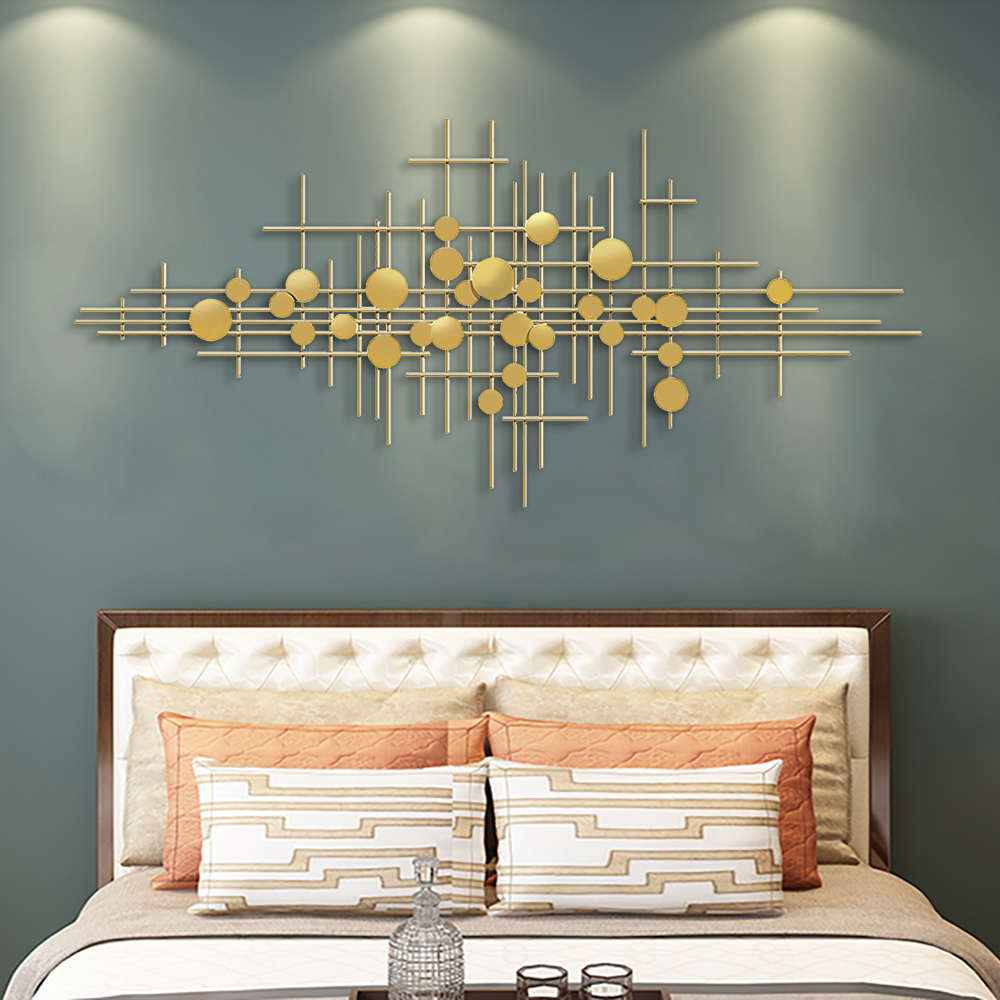 58.3" Modern Gold Metal Wall Decor Abstract Bar & Dots Wall Art for Living Room