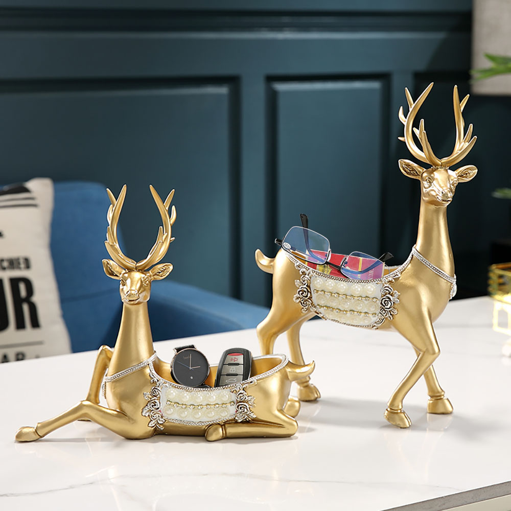 2 Pcs Diamond-encrusted Luxury Elk Decorative Ornaments Desktop Storage Set Key Holder in US