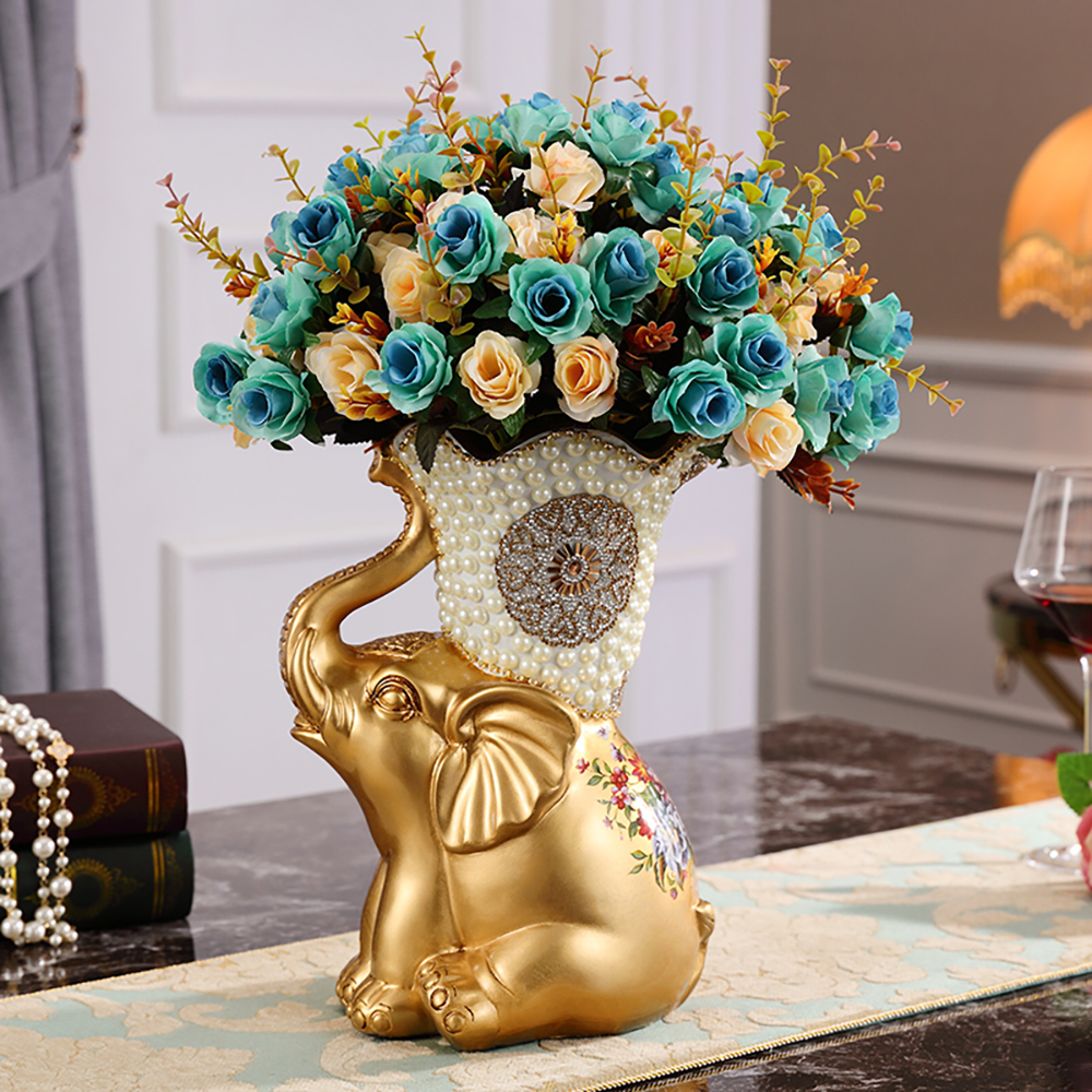 Shinely Gold Luxury Artificial Flower Arrangement in Vase Table Centerpiece Fake Flower in US