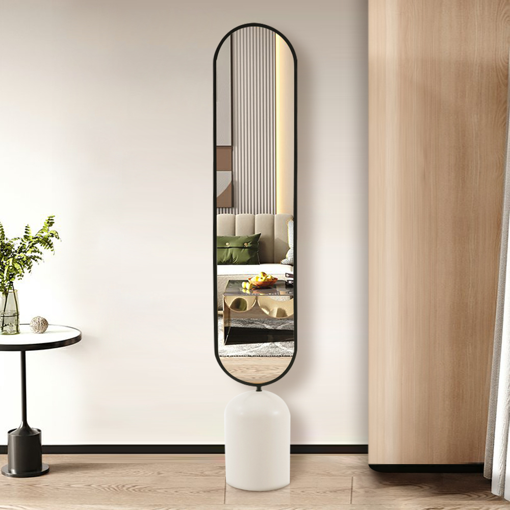 59" Oval Metal Full Length Standing Floor Mirror Black & White for Living Room
