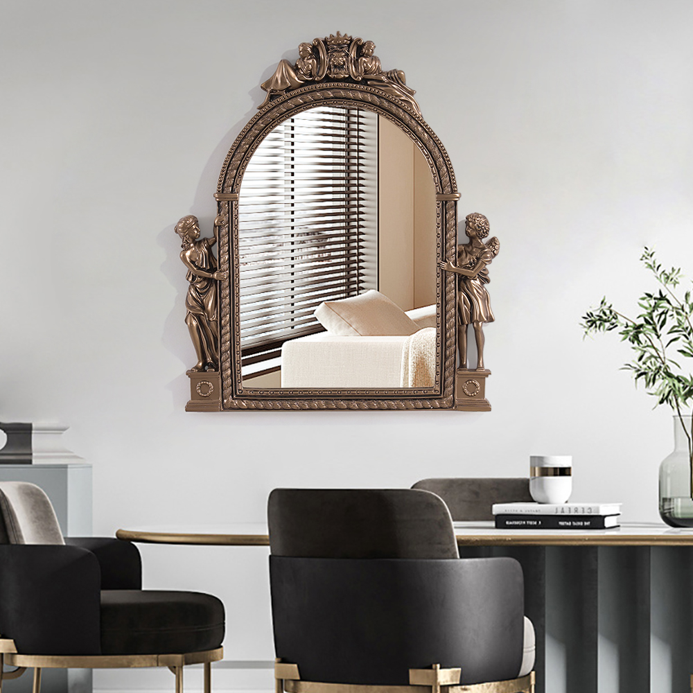 22.8" Traditional Angel Arch Resin Wall Mirror Decor in Copper for Living Room Bedroom in US