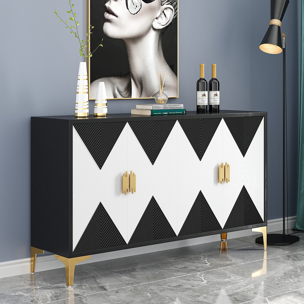 Wovuna Modern Sideboard Buffet 4 Doors & 6 Shelves Accent Cabinet Gold Finish in Large