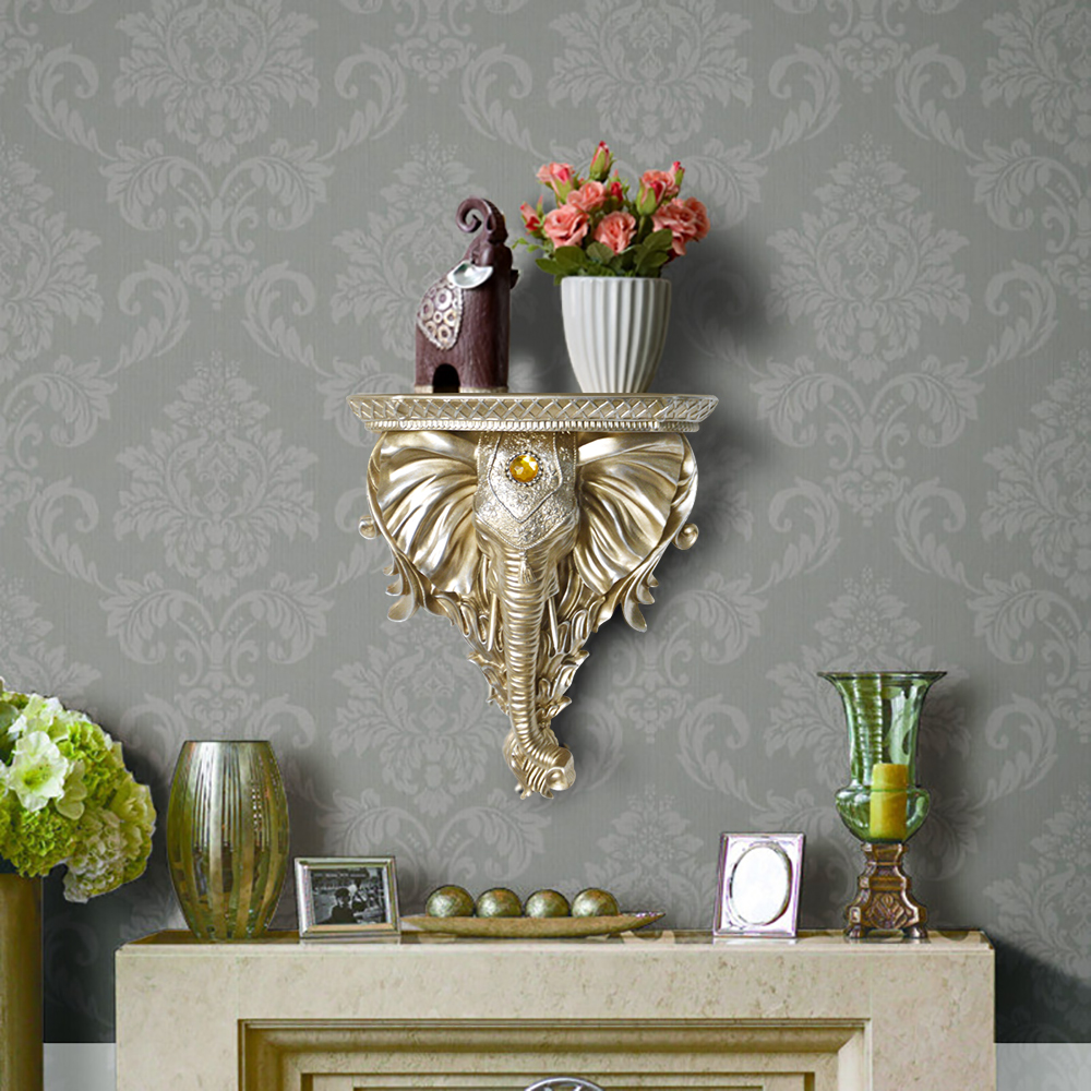 3D Traditional Gold Resin Elephant Wall Mounted Shelves Floating Art Wall Shelf