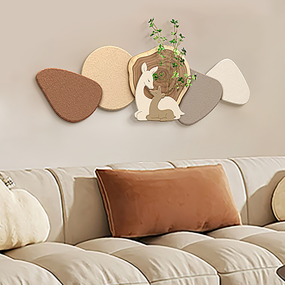 Japandi Deer 3d Wall Decorative Painting Creative Living Room Decor With Faux Plants in US