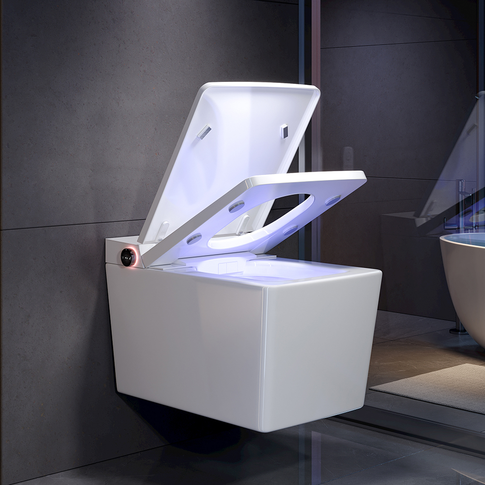 Modern Smart One-piece Wall-mounted Elongated Automatic Toilet and Bidet With Seat in US