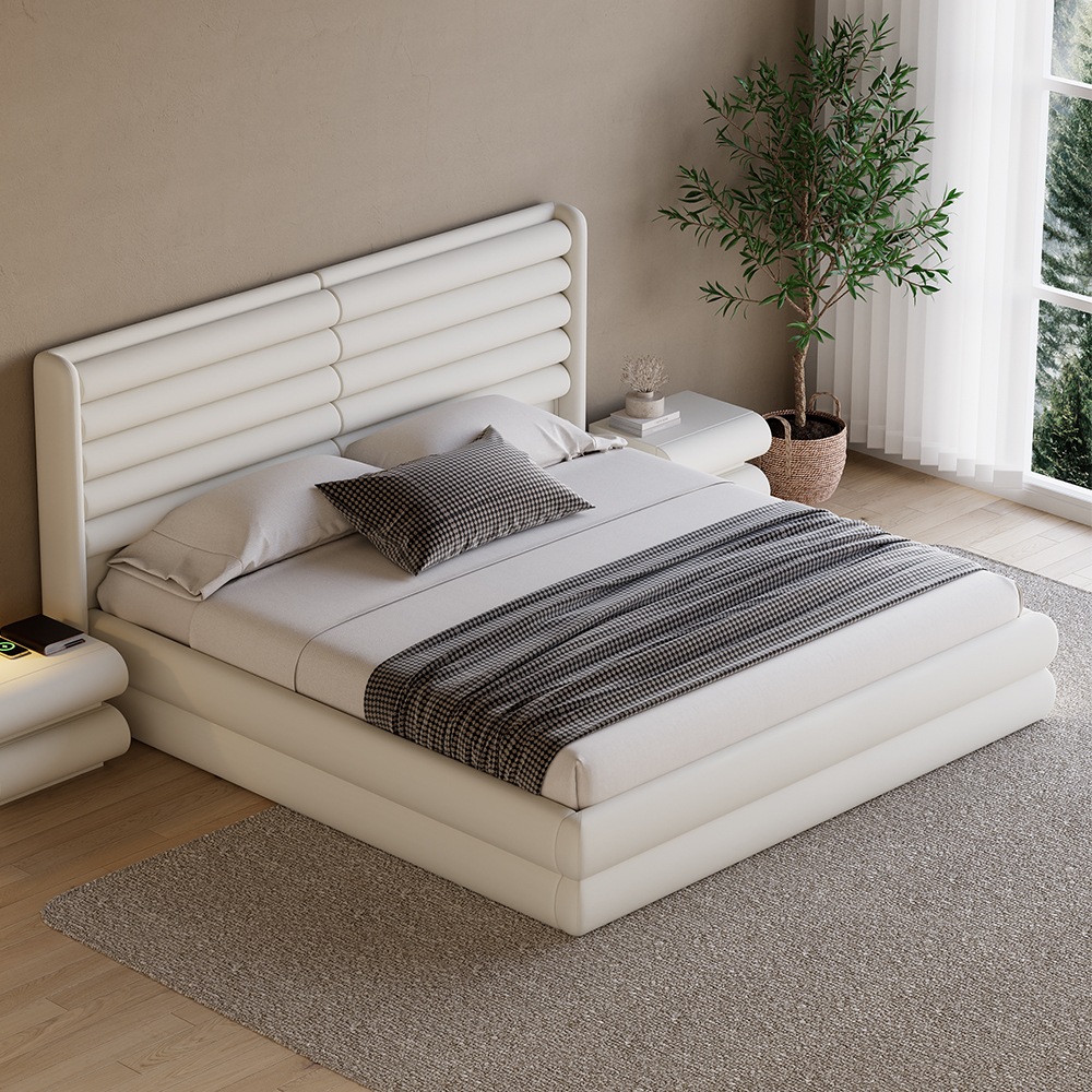 Humply Modern Leather Wingback King Bed Frame With Upholstered Headboard in US