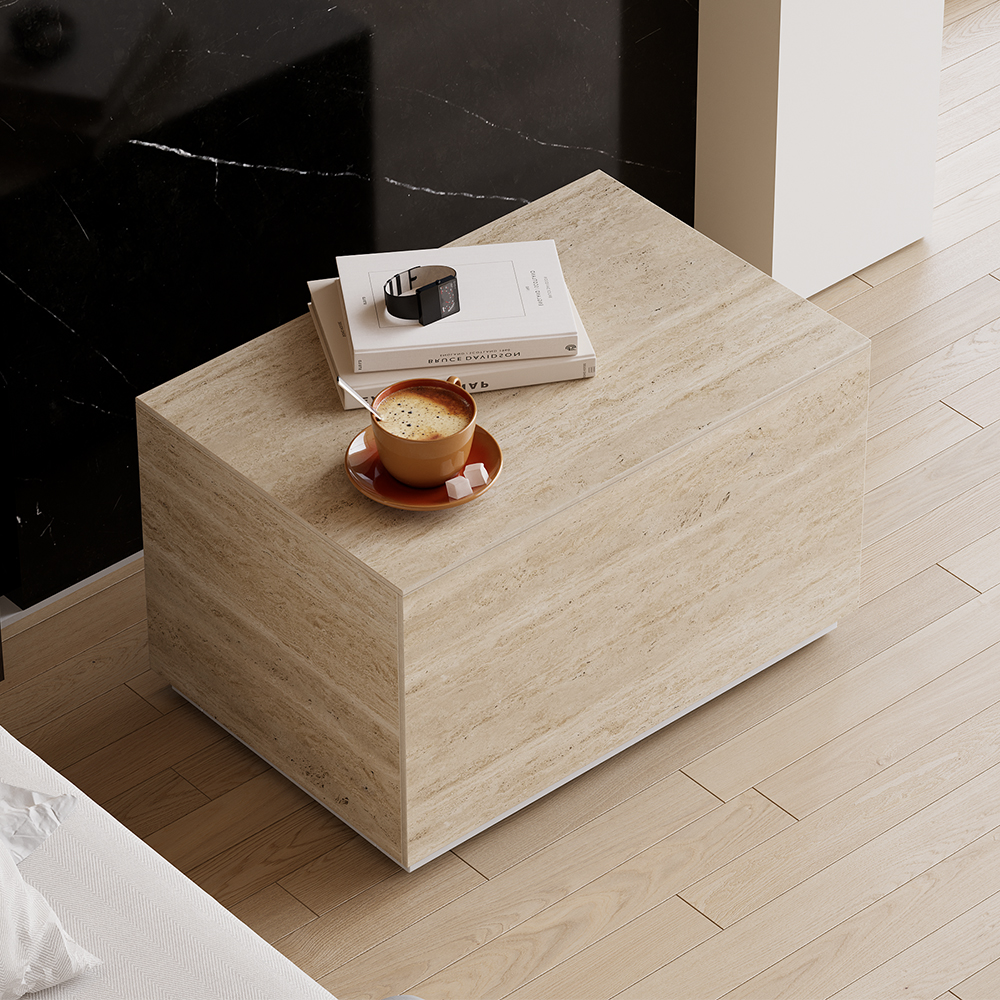 Modern 23"W Faux Travertine Nightstand 1 Drawer Bedside Table Set of 2