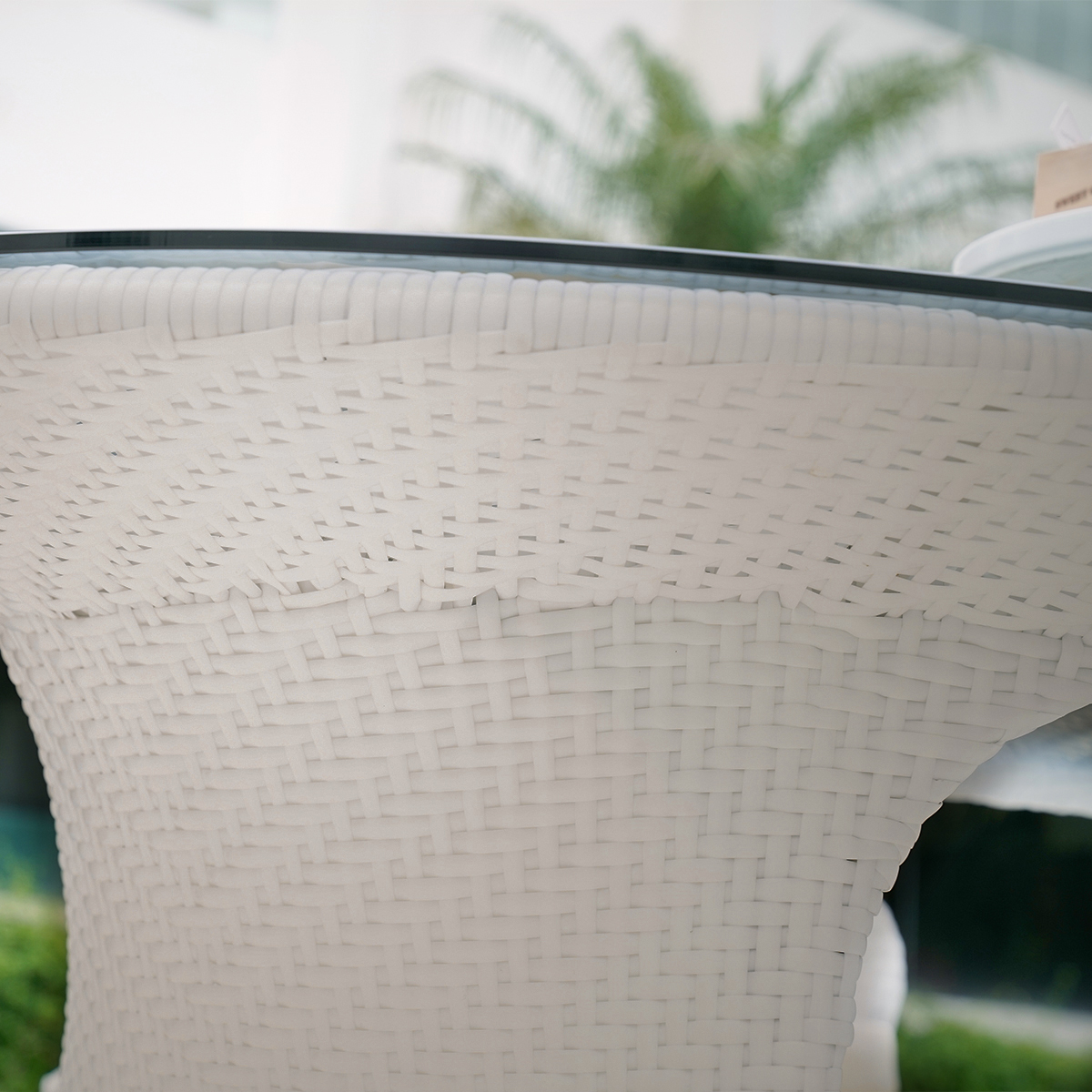 7 Pieces Oval Glass Table Outdoor Dining Set with Rattan Armchair for 6 Person