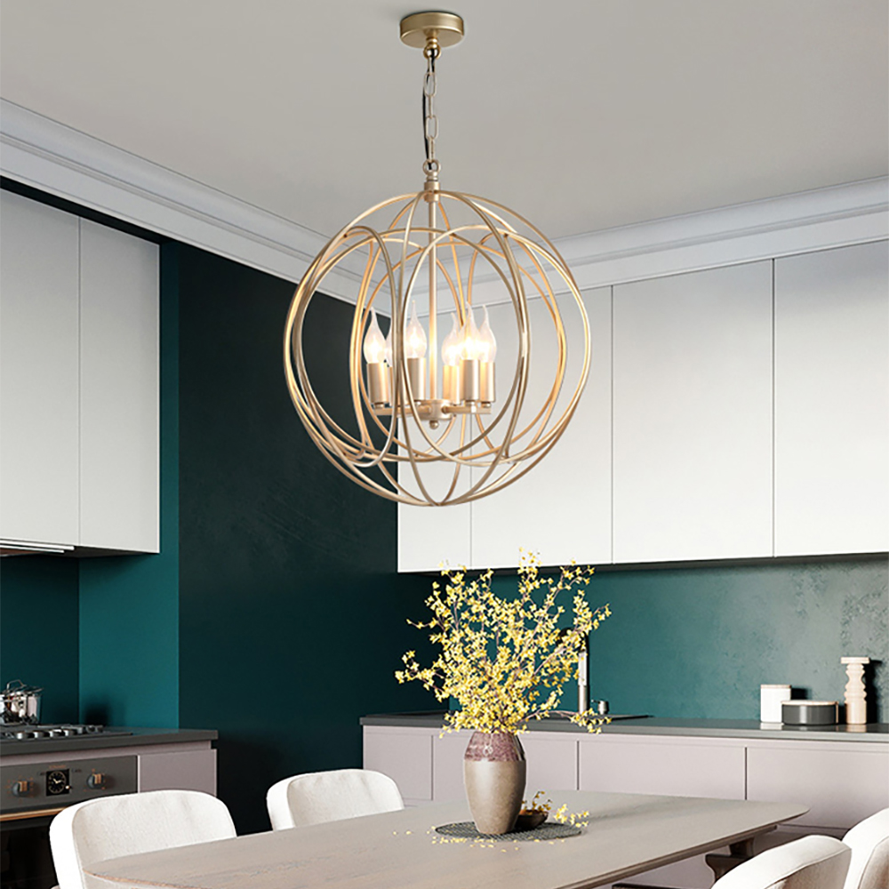Modern Chic Gold 4-Light Iron Chandelier Orb Chain Suspended Geometric Ceiling Light