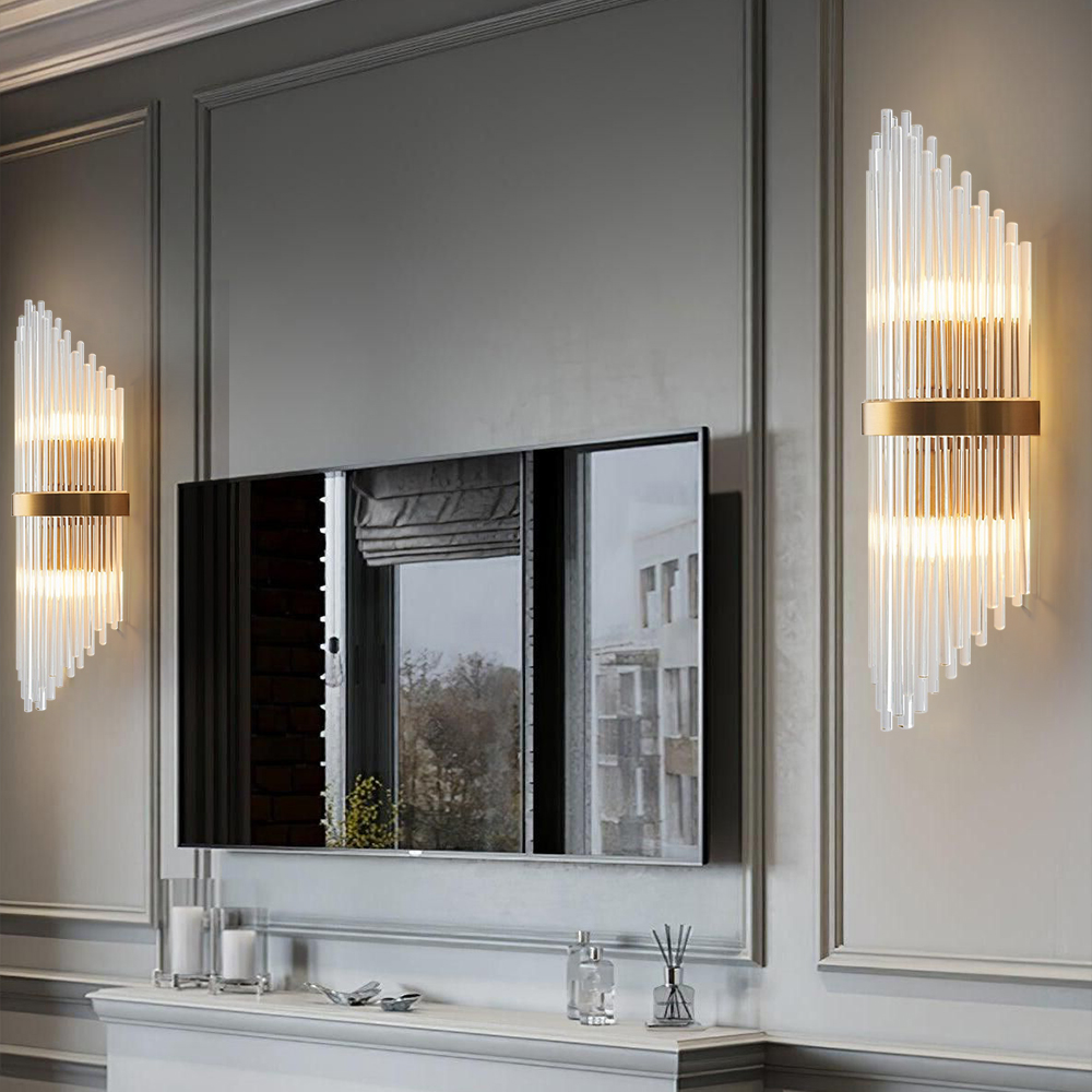 Striaged 2-Light Gold Glass Wall Sconce Metal Vanity Wall Light for Bathroom