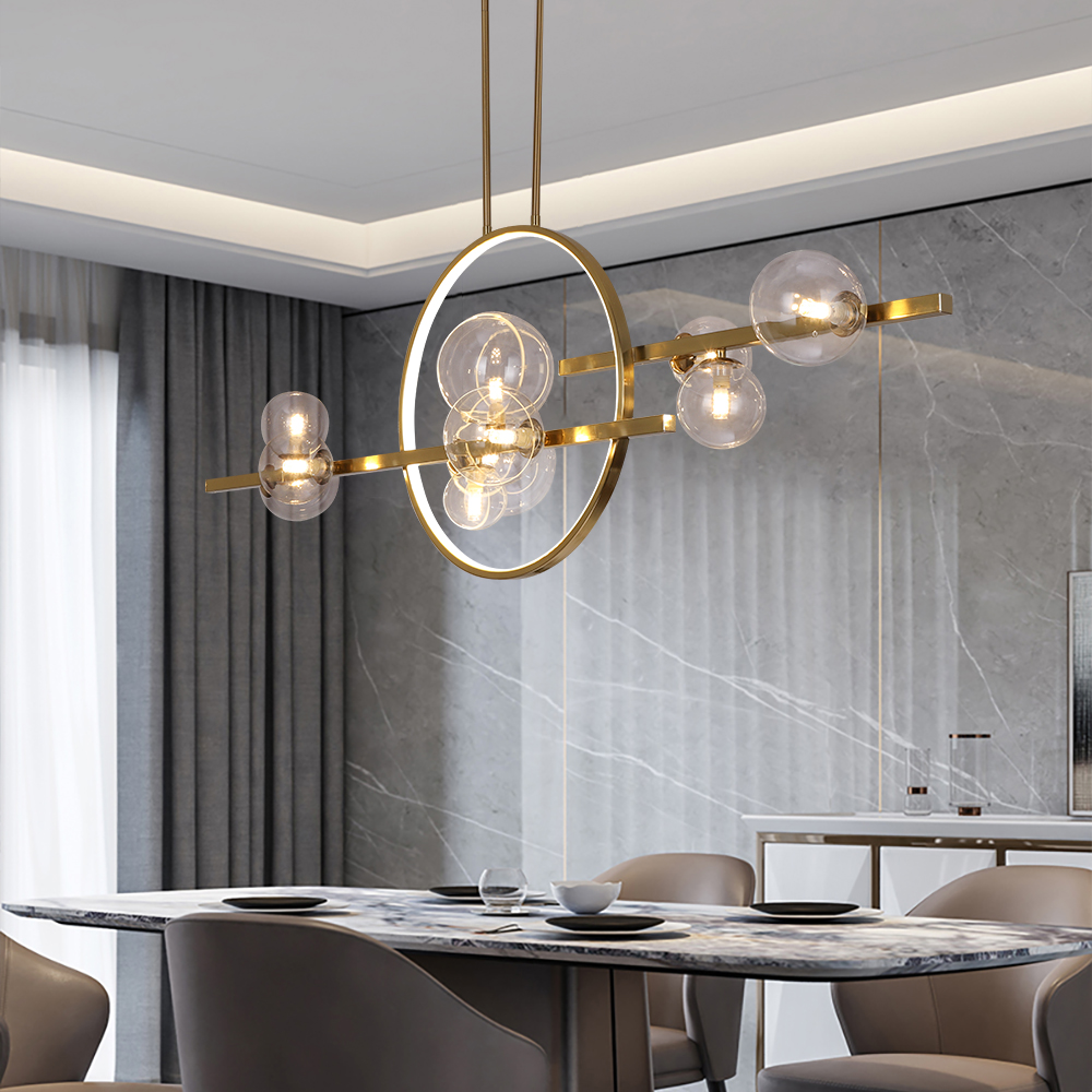 Bubi 10-Light Gold Modern Kitchen Island Light for Dining Room with Glass Globe Shade