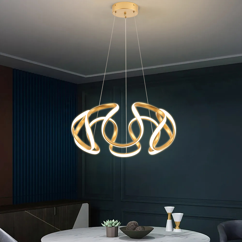 Rola Minimalist Gold LED Unique Geometric Chandelier Haning Pendant Light 