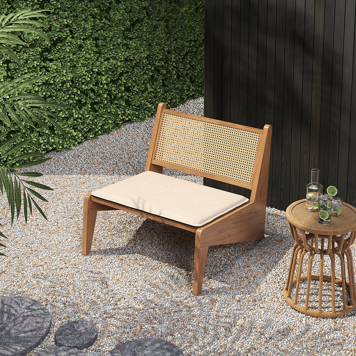 Boho Style Outdoor Aluminium Alloy  & PE Rattan Patio Chair with Removable Cushion