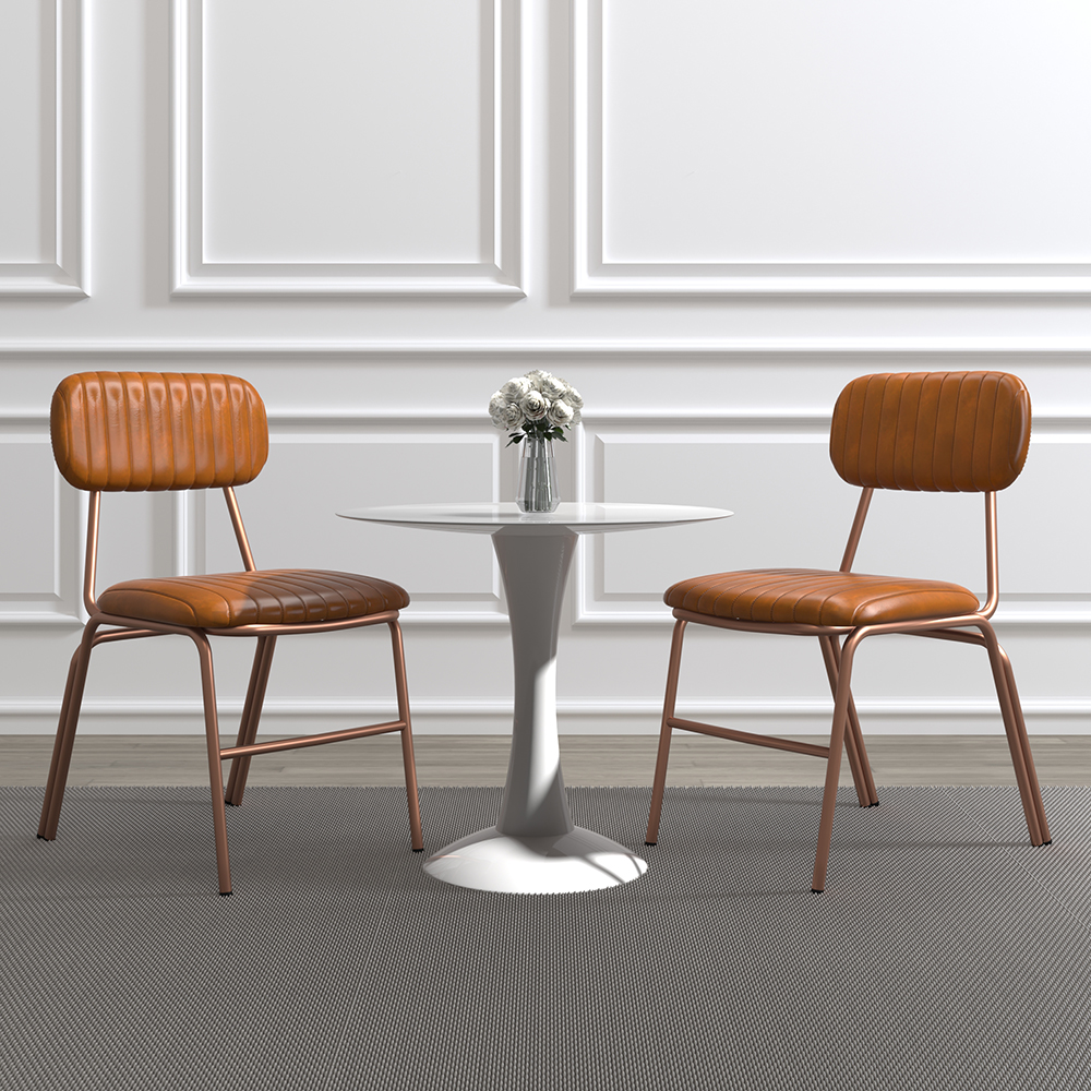 4-Piece Modern Brown Dining Chairs Set of 2 with Faux Leather Upholstered & Metal Frame