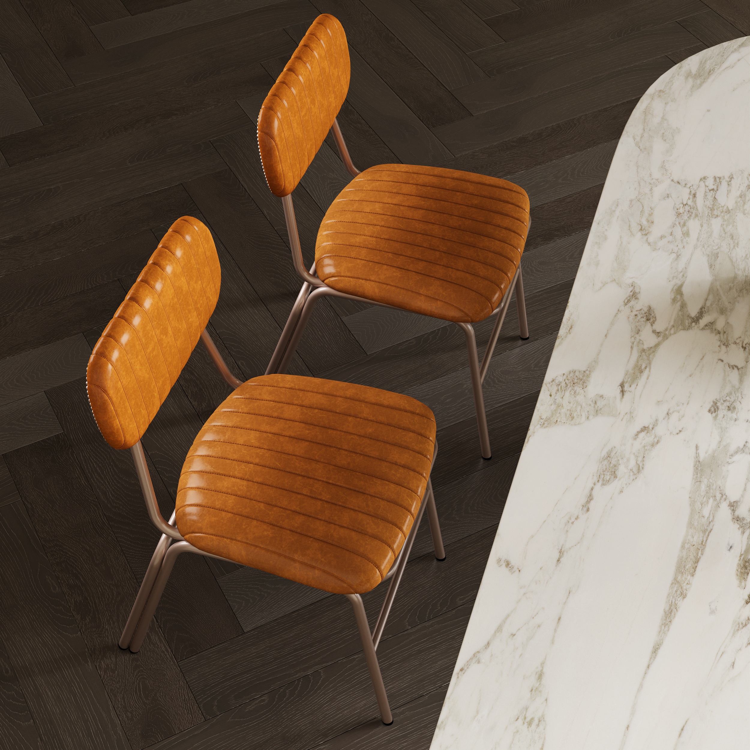 4-Piece Modern Brown Dining Chairs Set of 2 with Faux Leather Upholstered & Metal Frame