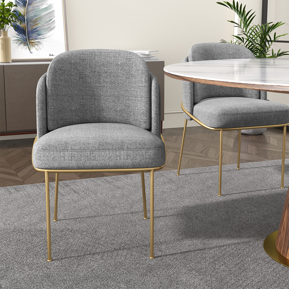 Linenic Modern Gray Set of 2 Dining Chair Cotton&Linen Upholstered Side Chair in Gold