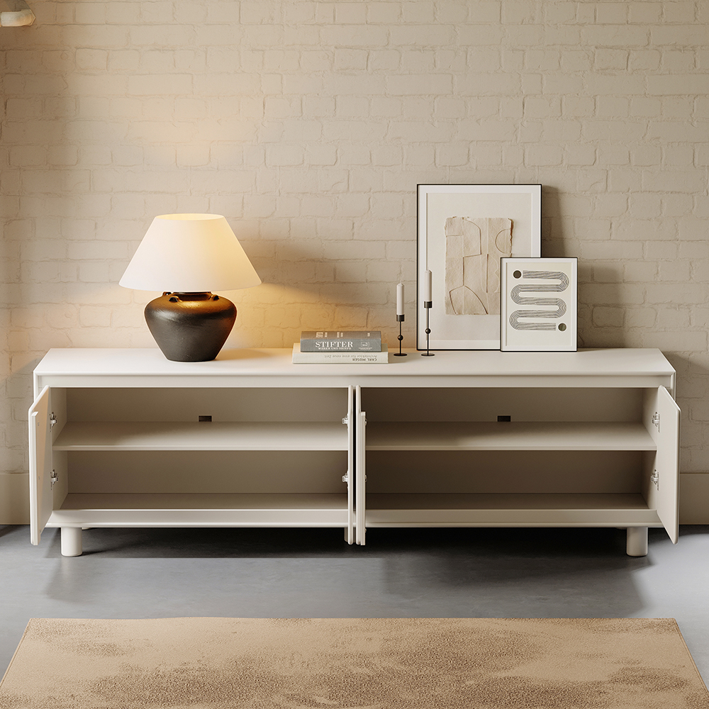 72" Modern White Rectangle Tall TV Stand with Storage for 65 to 75 inch TV
