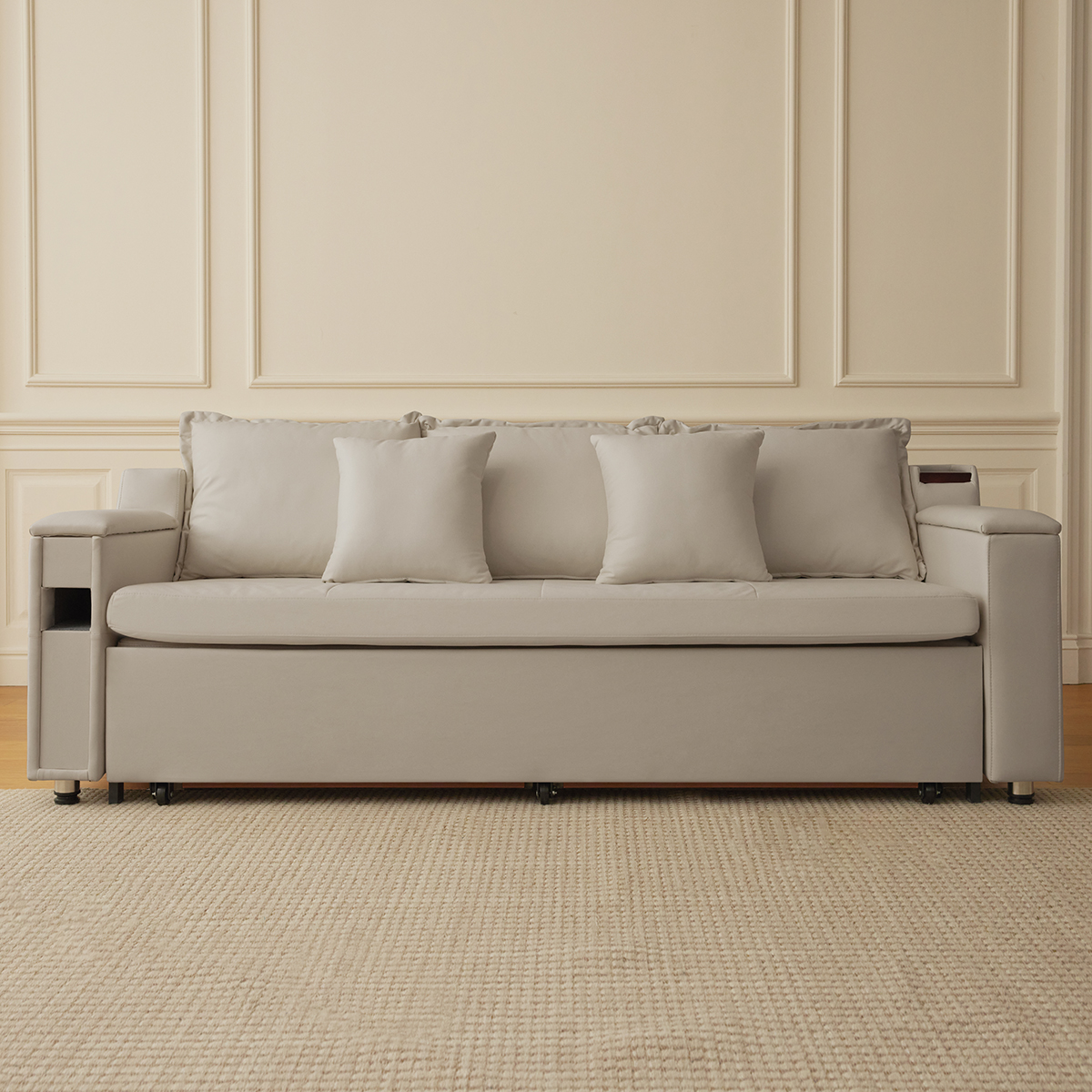 Łóżko rozkładane 2103mm, pełna rozkładana sofa, tapicerowana skórzana schowek z głośnikiem obraz wyróżniony