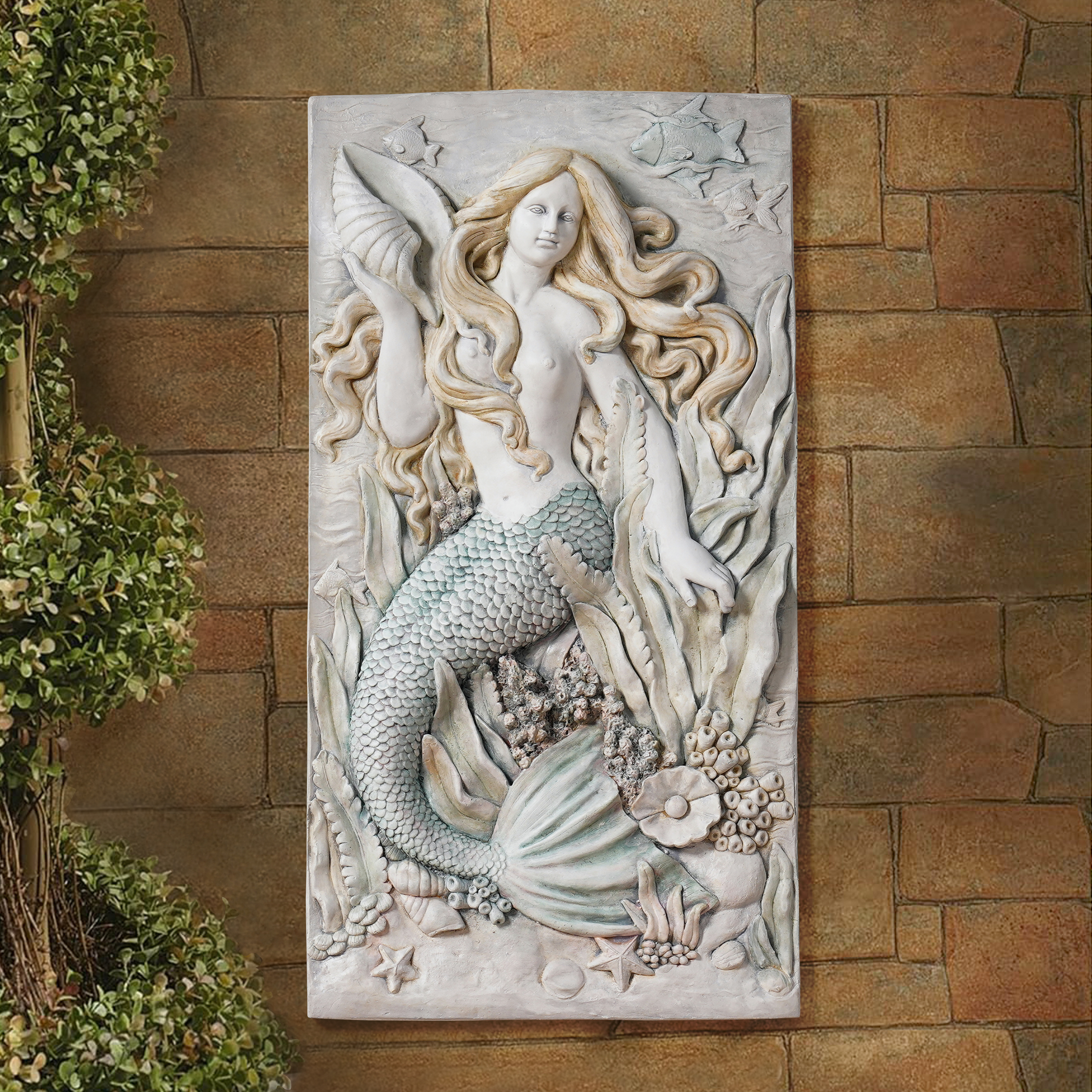 37" Large Outdoor Mermaid Wall Decor Resin Garden Wall Hanging Sculpture Decor Art
