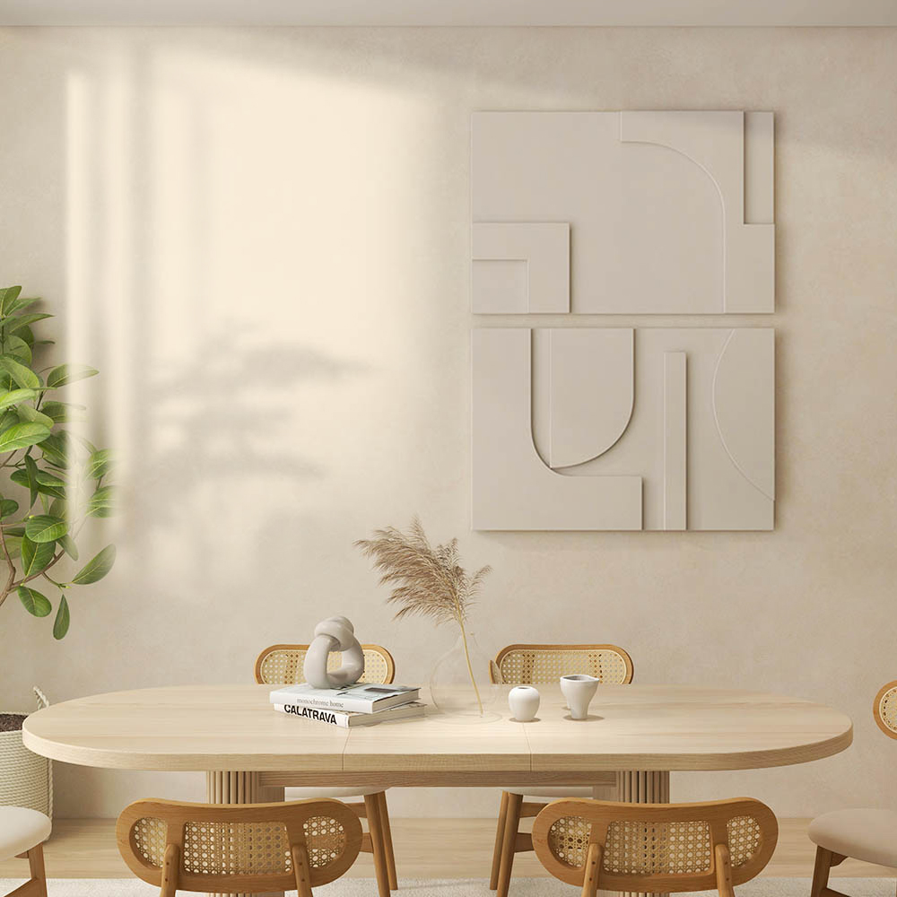 2 Pieces Japandi Abstract Wall Decor for Living Room 3D Hanging Art in White