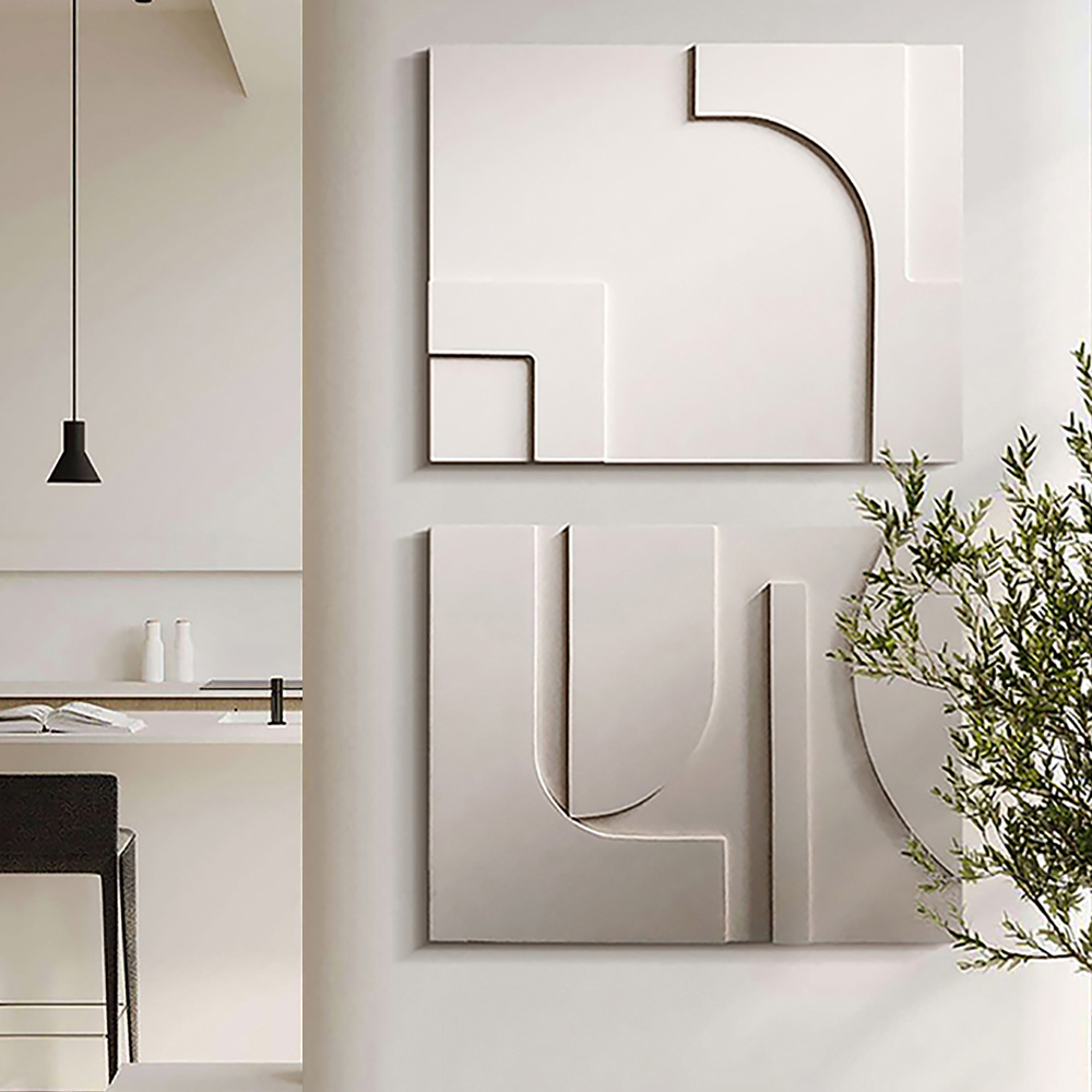 2 Pieces Japandi Abstract Wall Decor for Living Room 3D Hanging Art in White