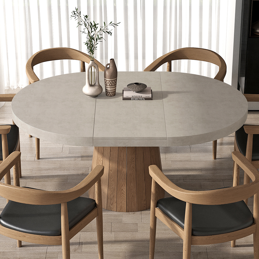 Japandi 1000mm-1400mm Extendable Oval&Round Dining Table & 6 Chairs Set Walnut Wooden thumbnail