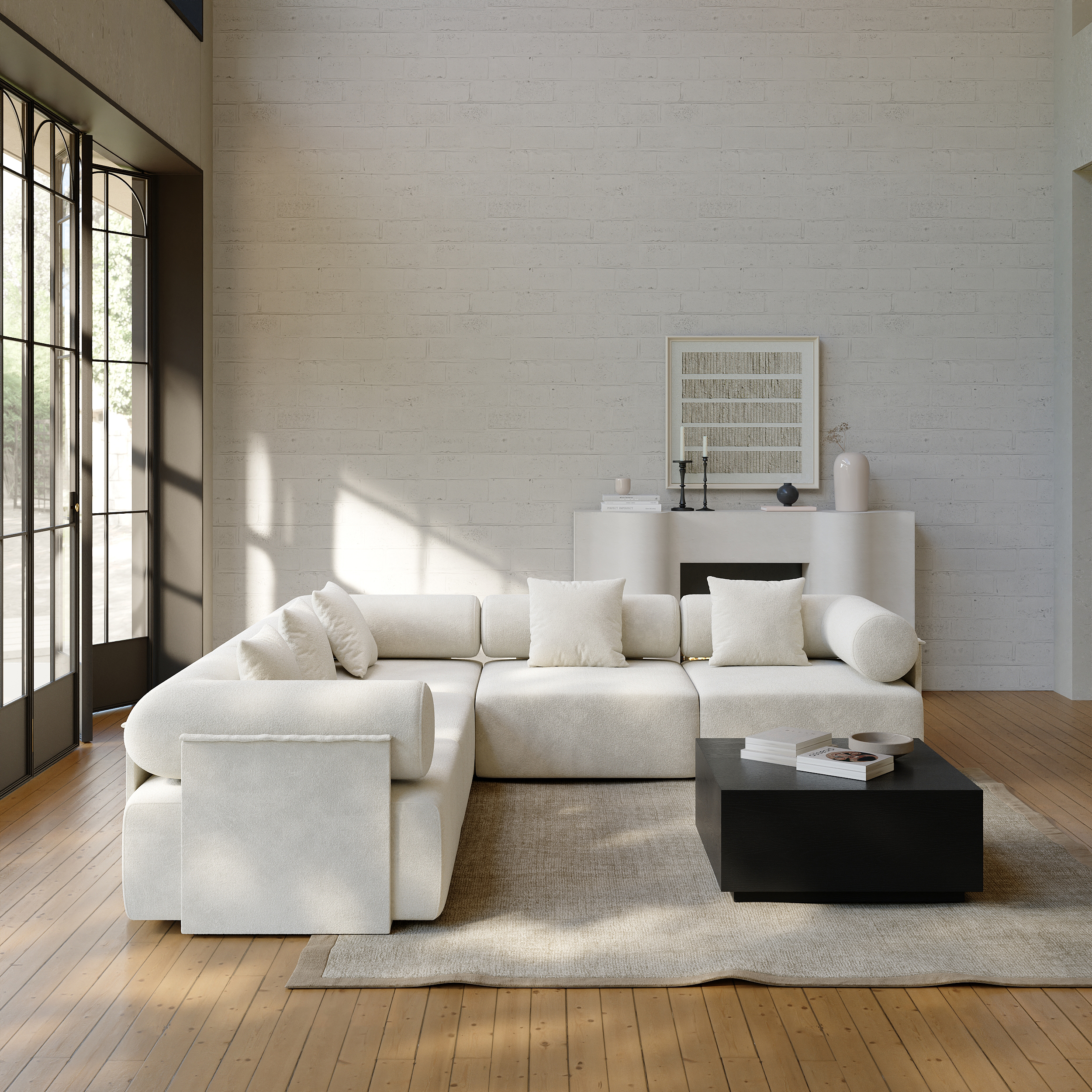 Sofá seccional modular en forma de L de terciopelo de chenilla de alto rendimiento blanco de 2800 mm, 5 piezas