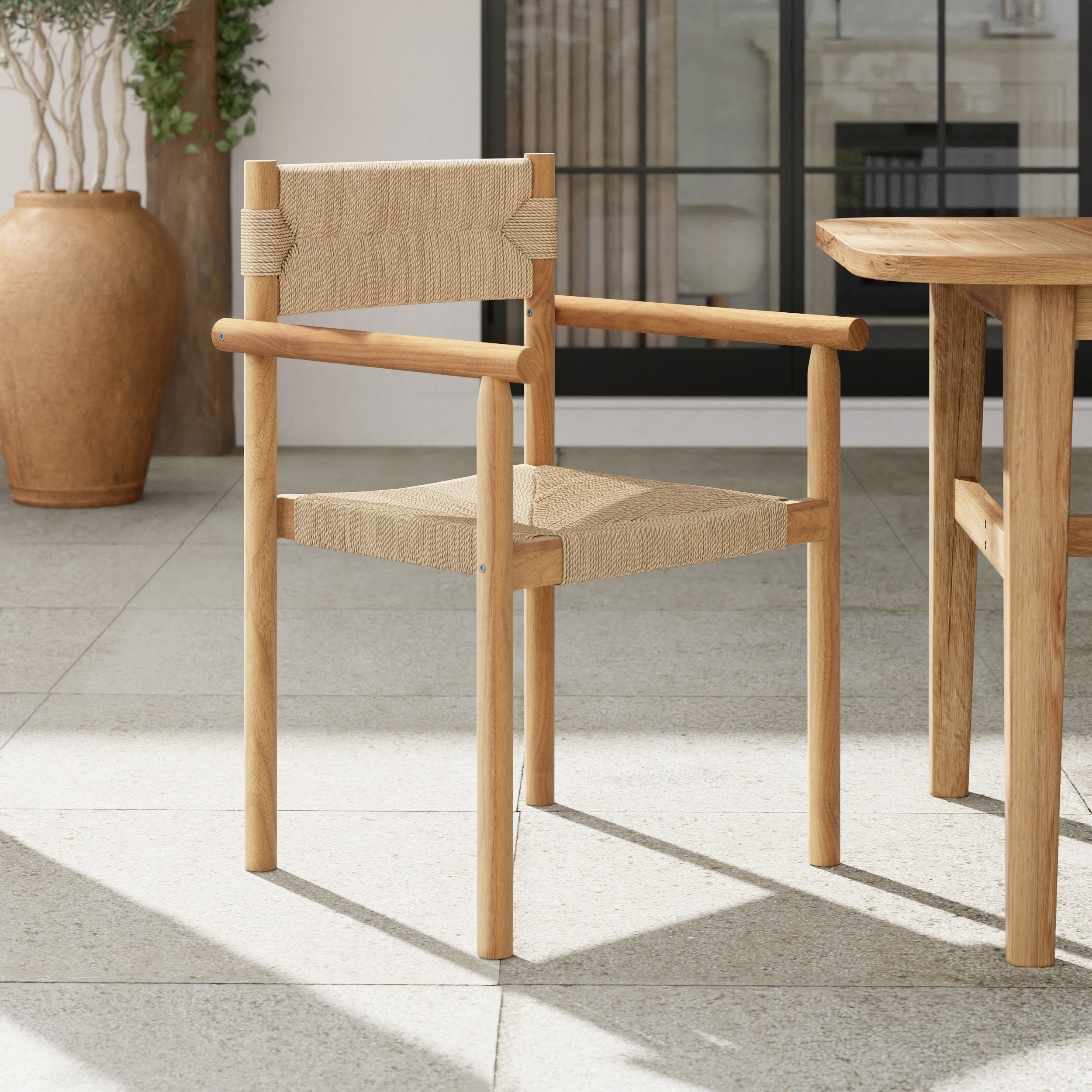 Boho Style Outdoor Dining Chair Woven Seat & Back Patio Chair