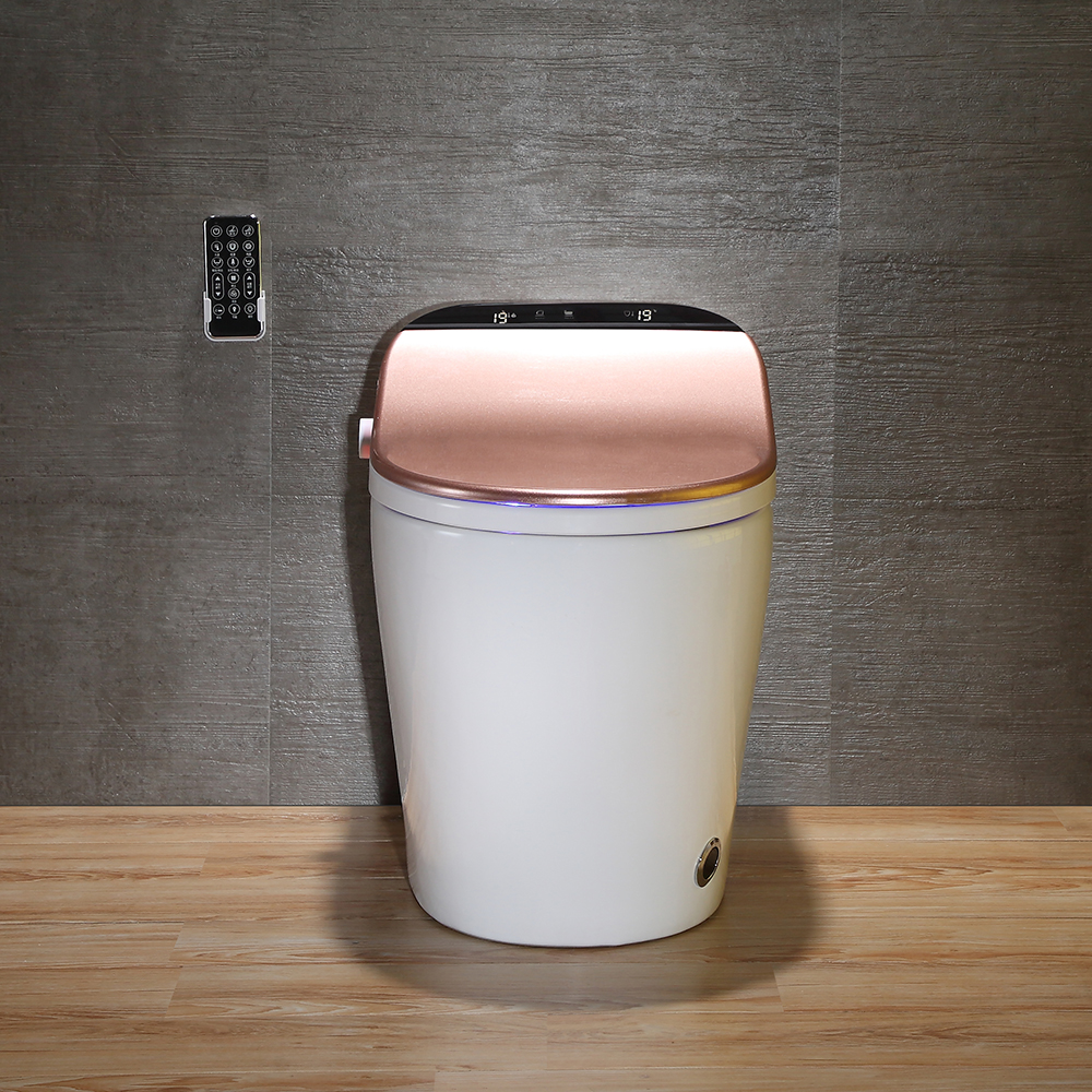 Set of Two Modern Smart 1.28 GPF Floor Mounted Elongated Toilet and Bidet with Seat