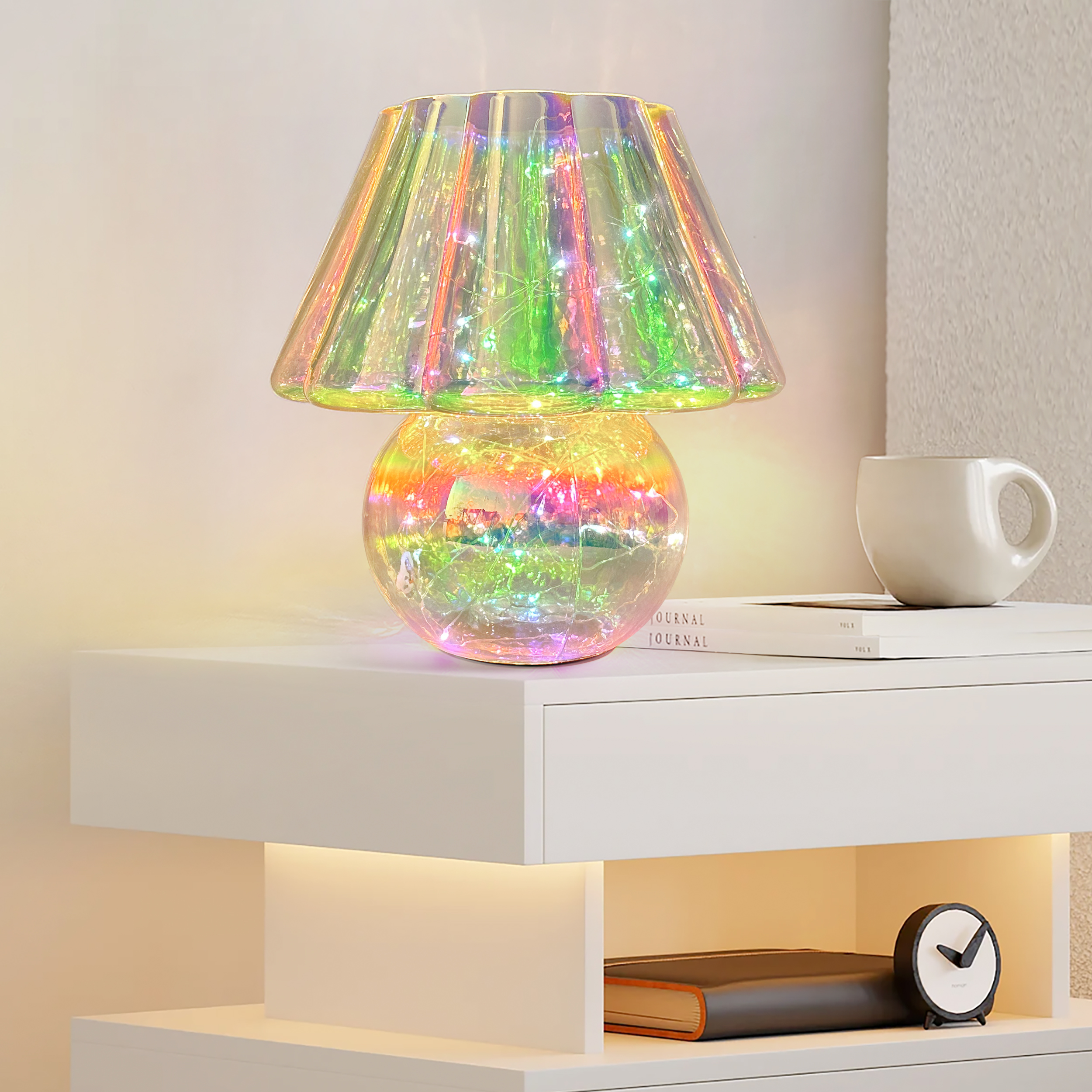 Iridescent LED Table Lamp Colorful Rainbow Glass Lamp with Dazzling Light