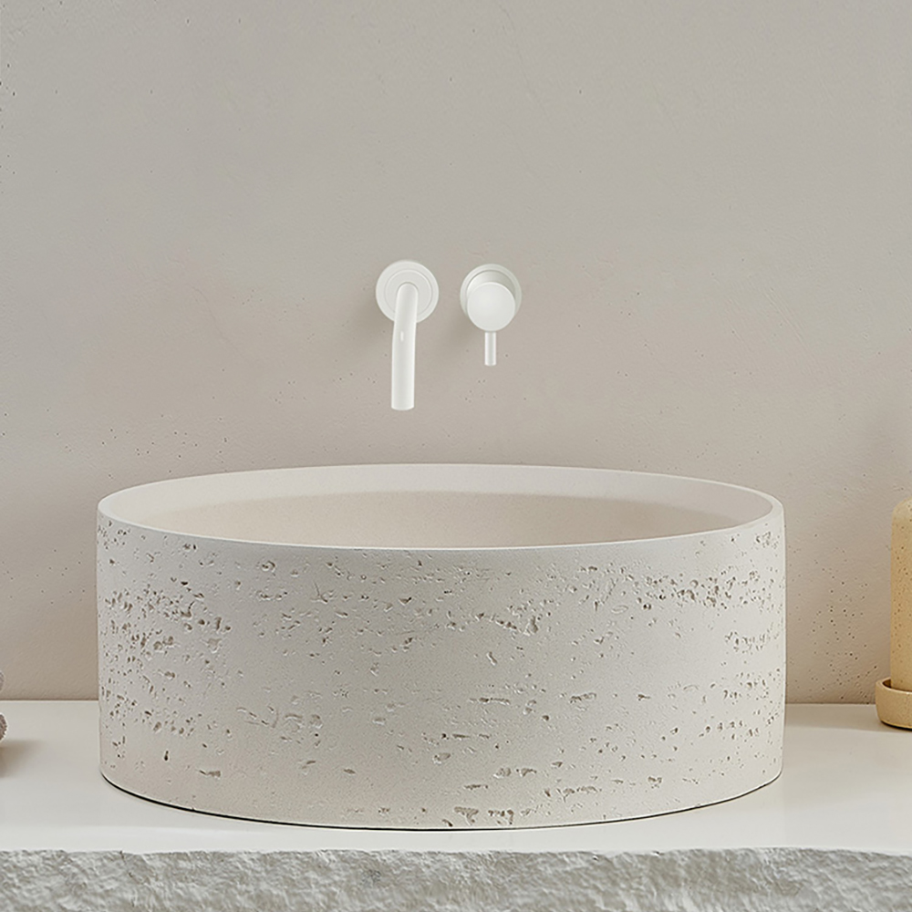 15.9" Stone Resin Janpadi Round Vessel Sink Modern Art Sink 