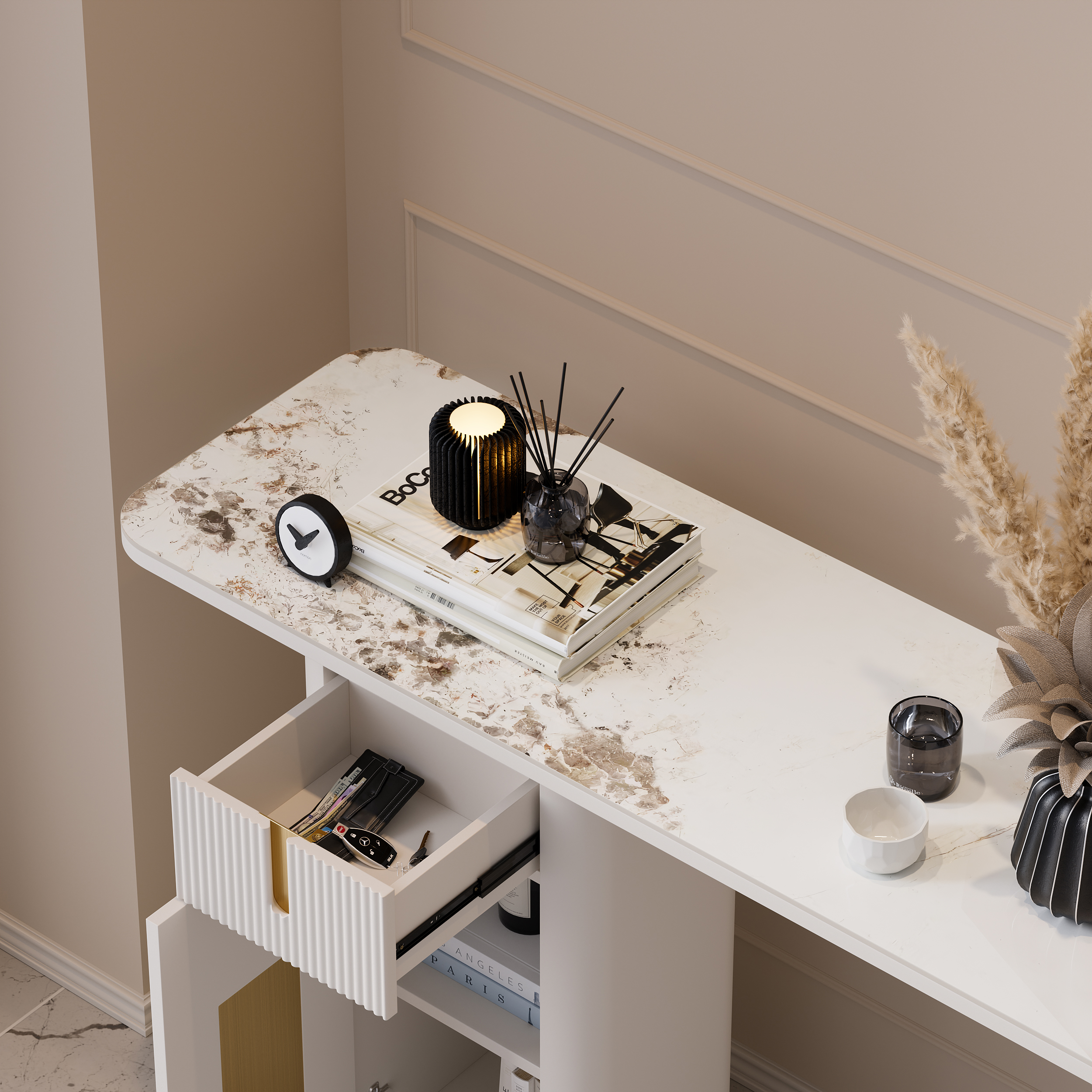 48" Modern Sintered Stone Console Table with Storage Entryway Table