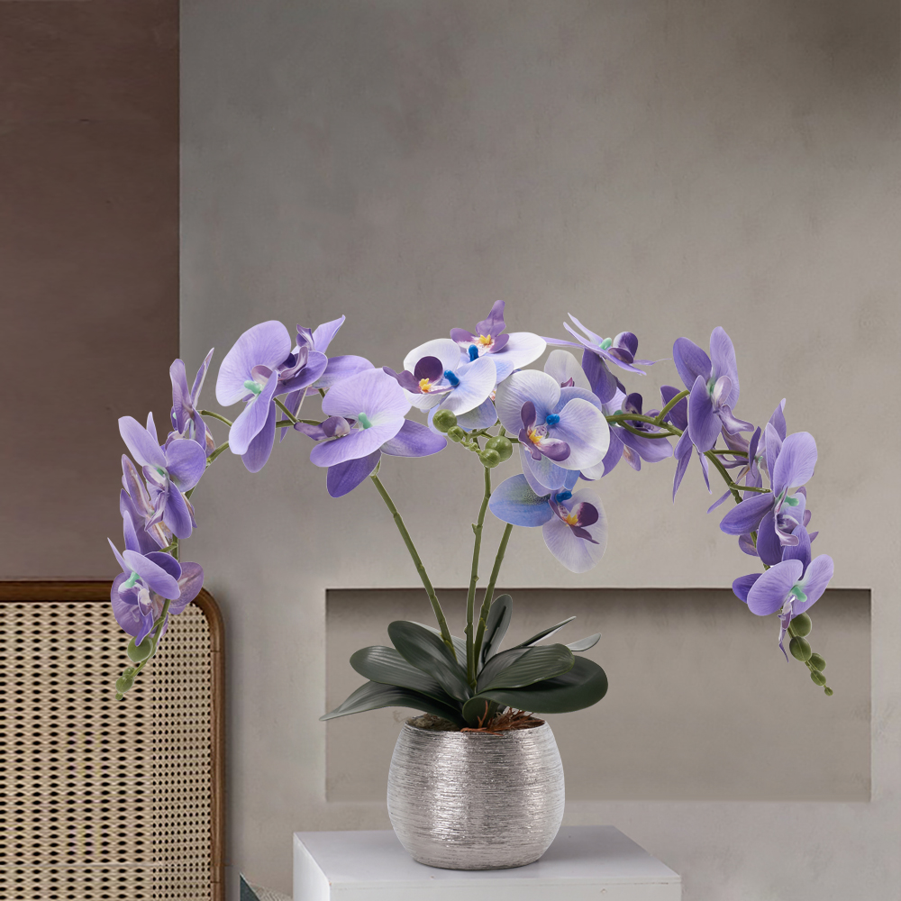 Purple Artificial Flower Arrangement in Silver Vase Fake Flower Dining Table Centerpiece