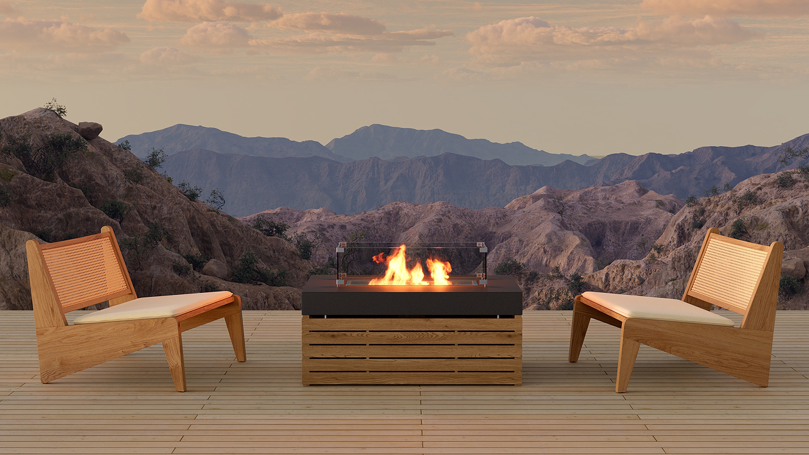 Boho Style Outdoor Aluminium Alloy & PE Rattan 2 Chairs & Propane