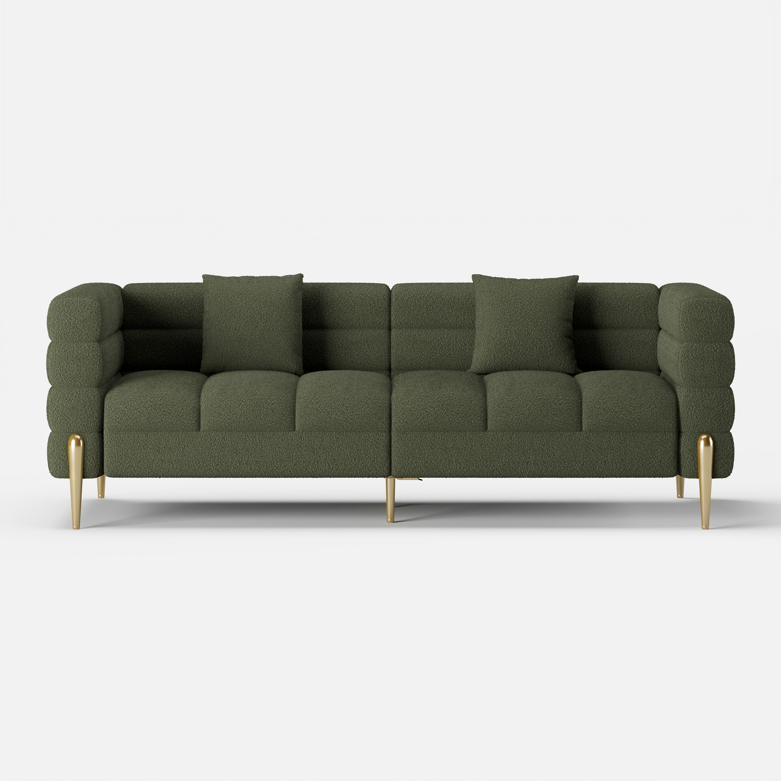 78.7" Modern Green Boucle Upholstered Fluted 3 Seater Sofa for Living Room with pillow Set of 2