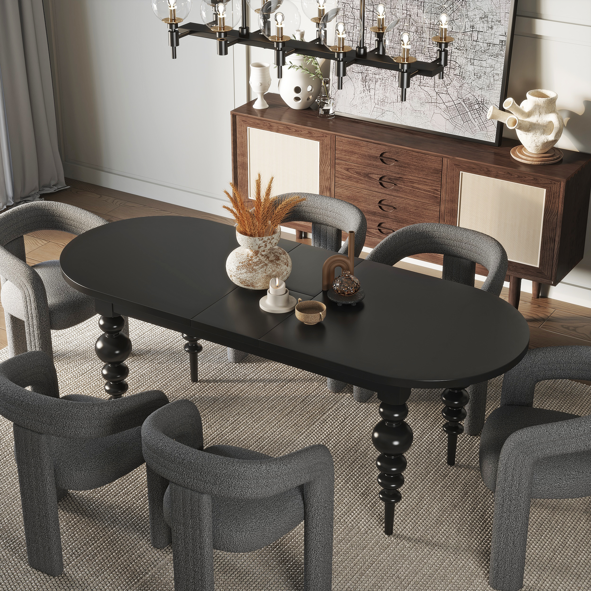 Set of 2 Modern Sherpa Dining Chair Back C-Shaped Gray Dining Room Chair with Lamb Wool Upholstered