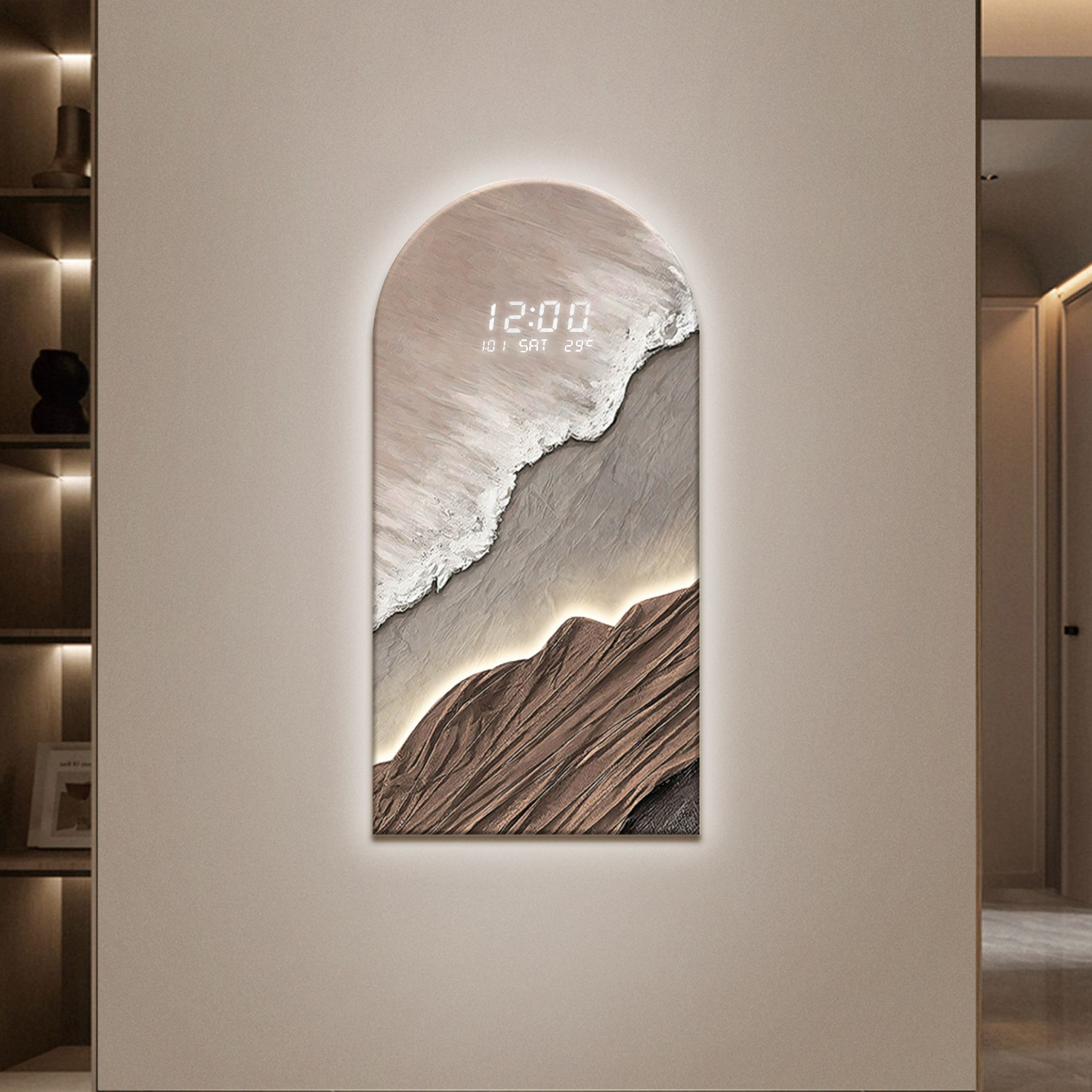 Reloj de pared LED moderno con arte texturizado: una combinación contemporánea de función y diseño