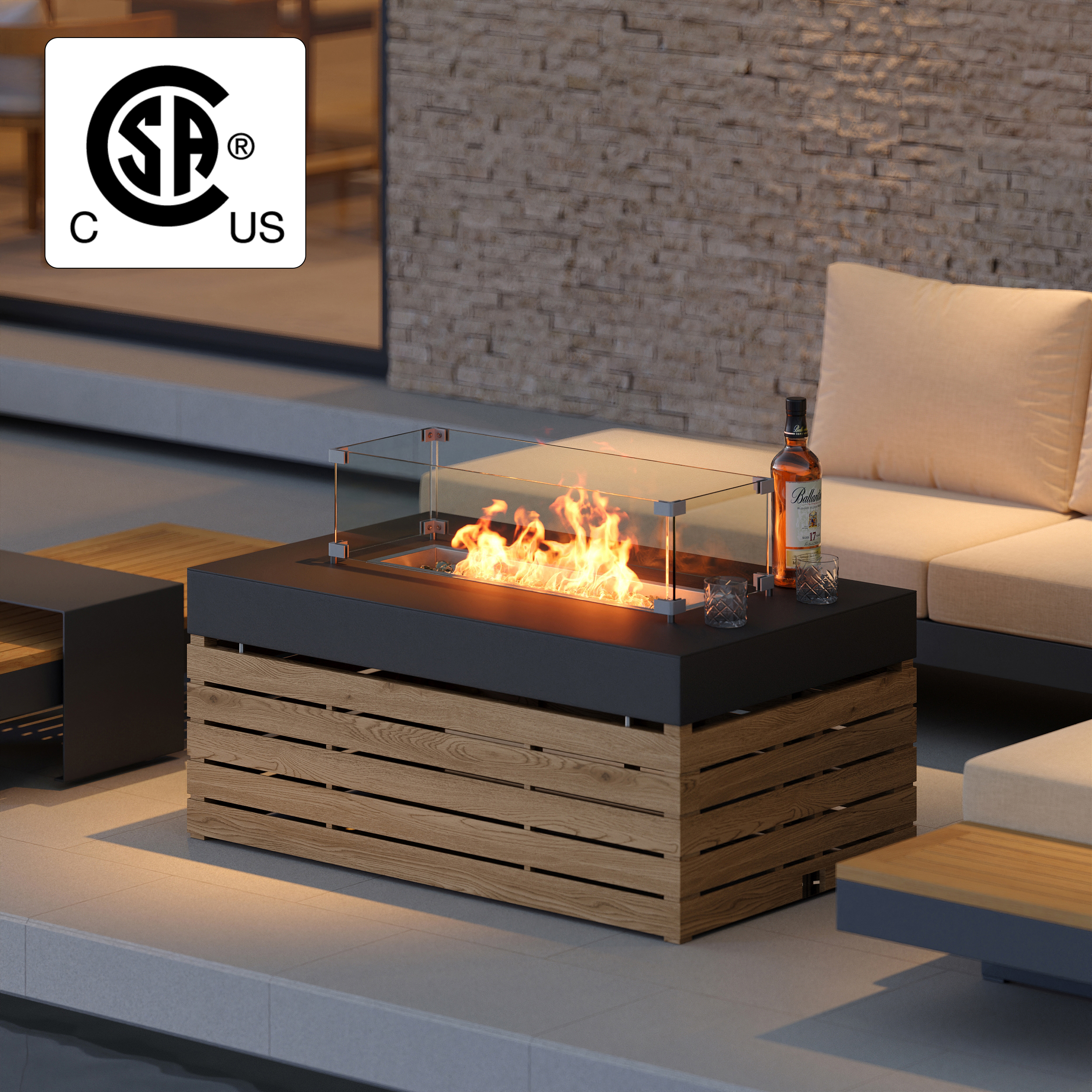 Axis 39-Inch Smokeless Propane Fire Pit Table with Cover | 50,000 BTU | Glass Wind Guard