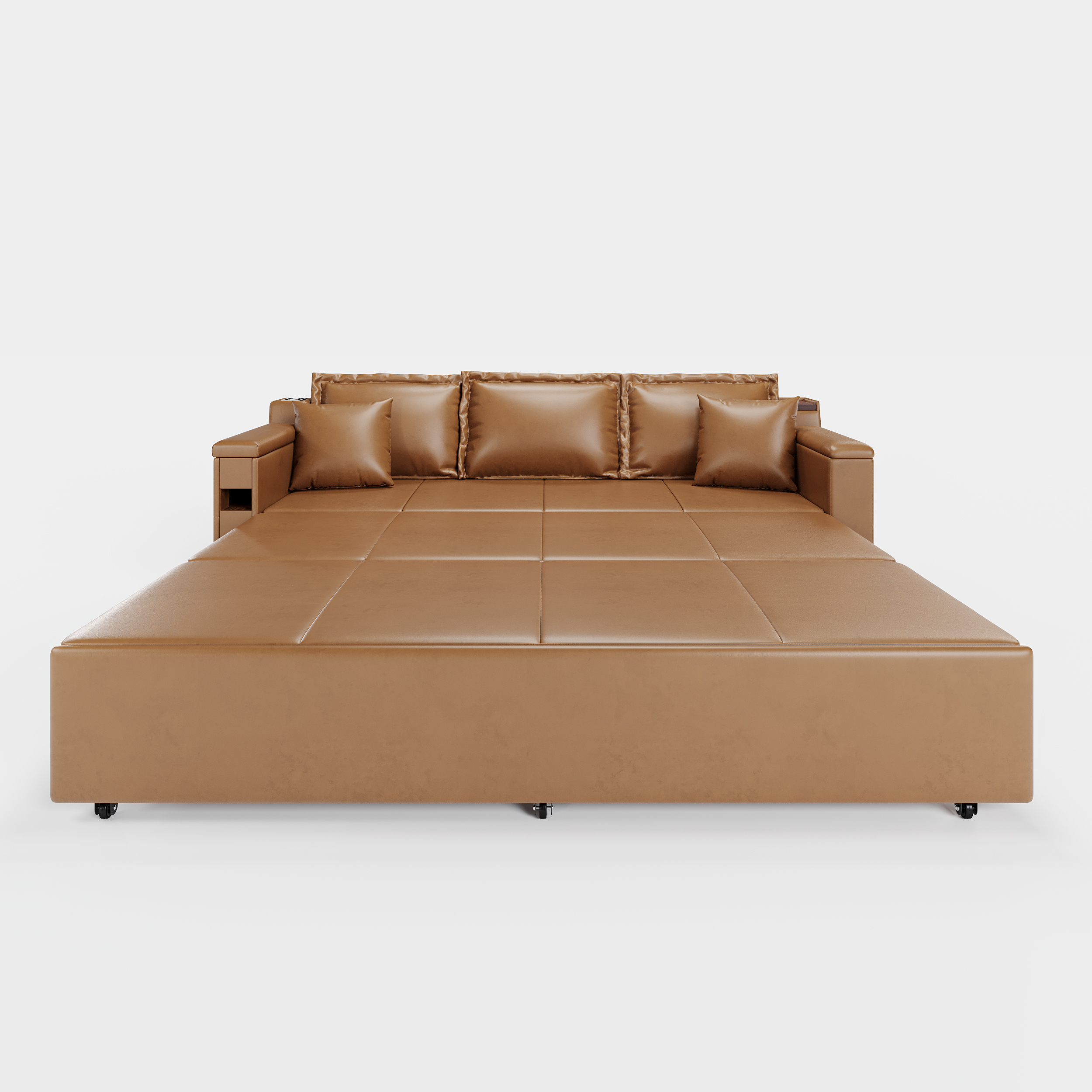 82.7" Convertible Bed King Sleeper Sofa Leather Upholstered Storage with Speaker