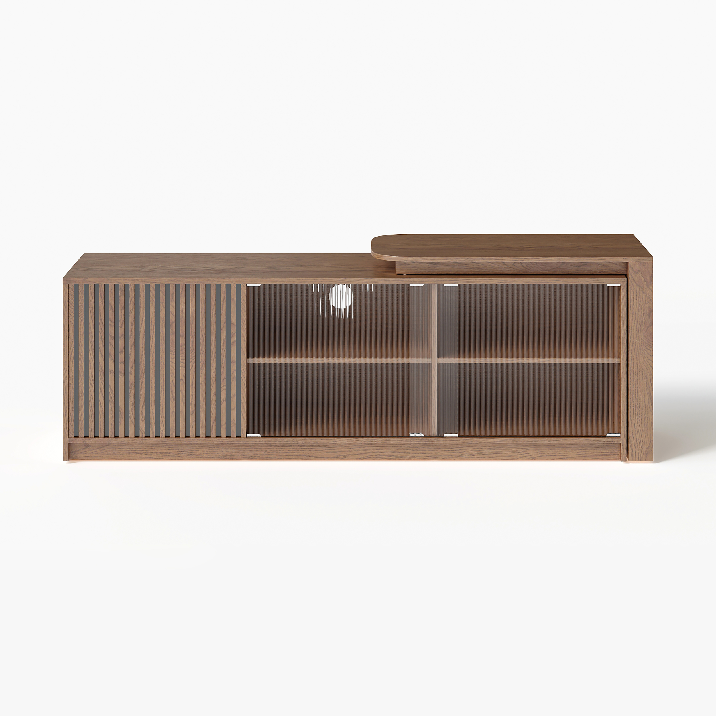 Mid-Century Modern Extendable TV Stand Walnut Rectangle Media Console with Glass Door