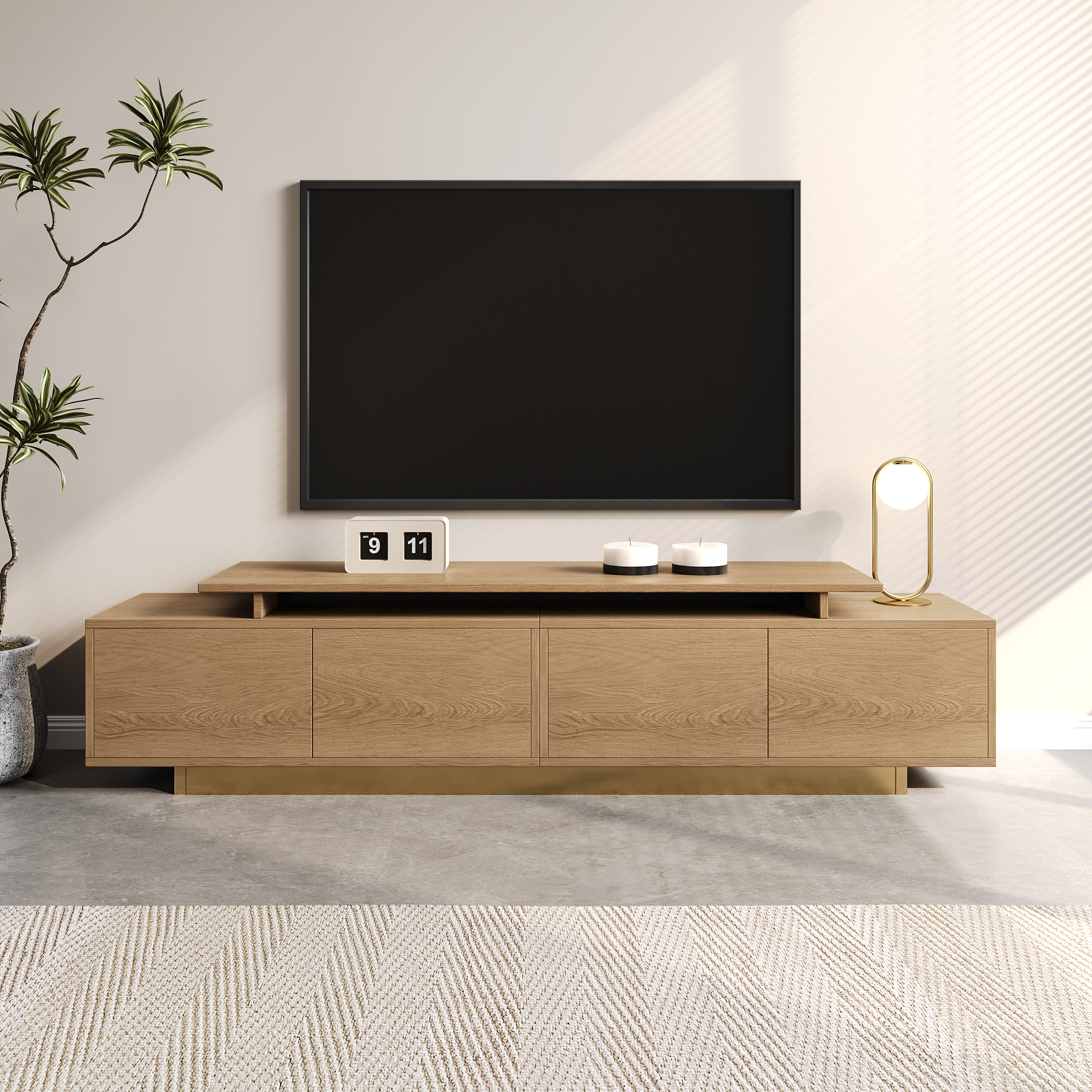 Mueble TV Mordelle extensible de 160 cm a 240 cm en color natural