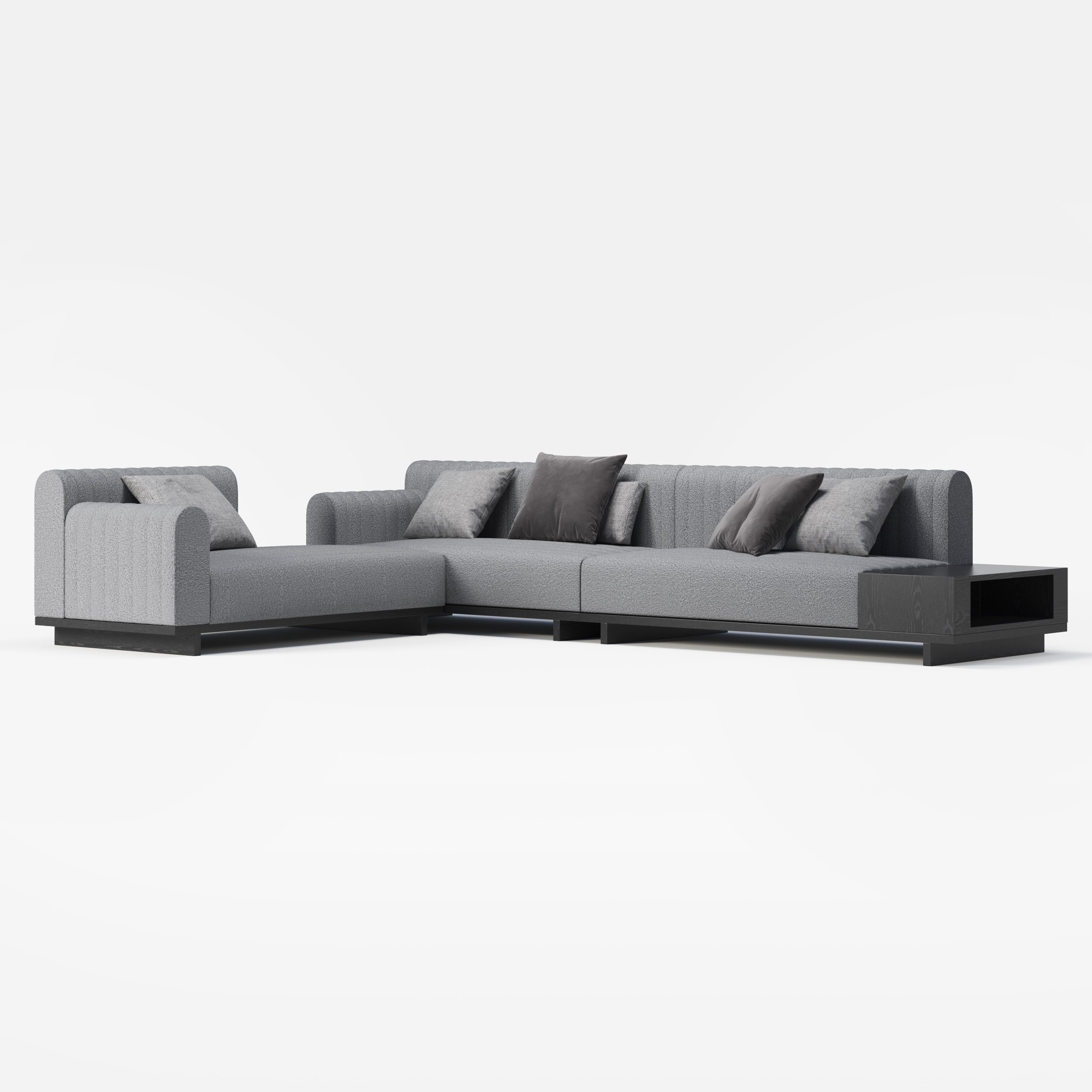157" Boucle L-Shaped Sectional Sofa Modern Light Gray Sectional with Storage Side Table