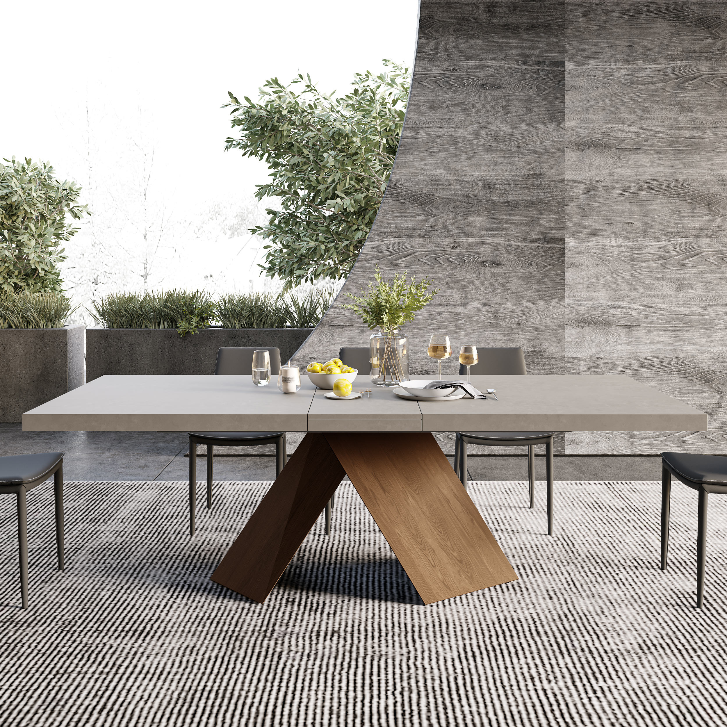 79"-95" Rectangle Dining Table Expandable Wood for 10 Person Farmhouse Style Gray Extendable Dining Room Table