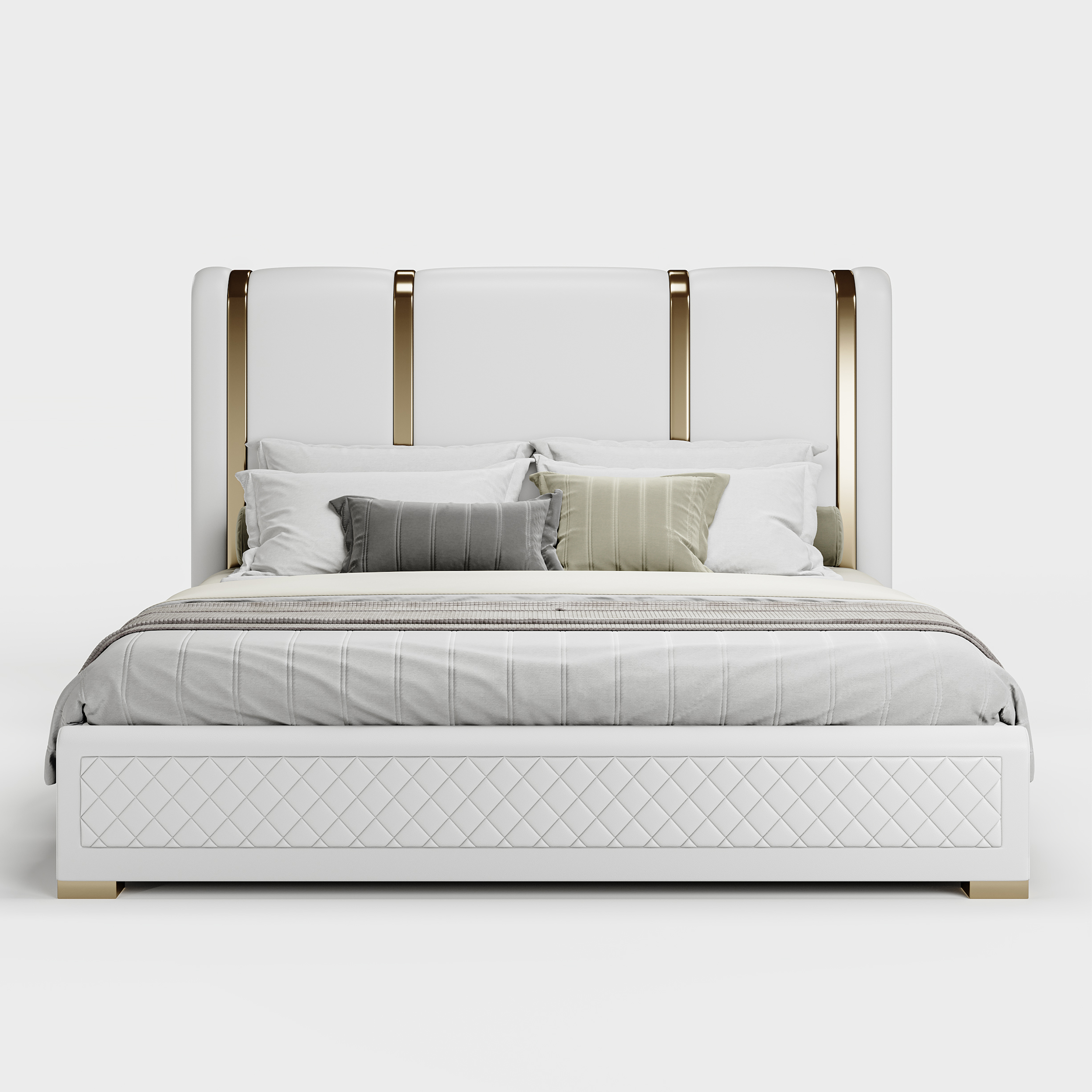King Size Upholstered Bed Frame with Polished Gold and Faux Leather Headboard & Nightstands Set