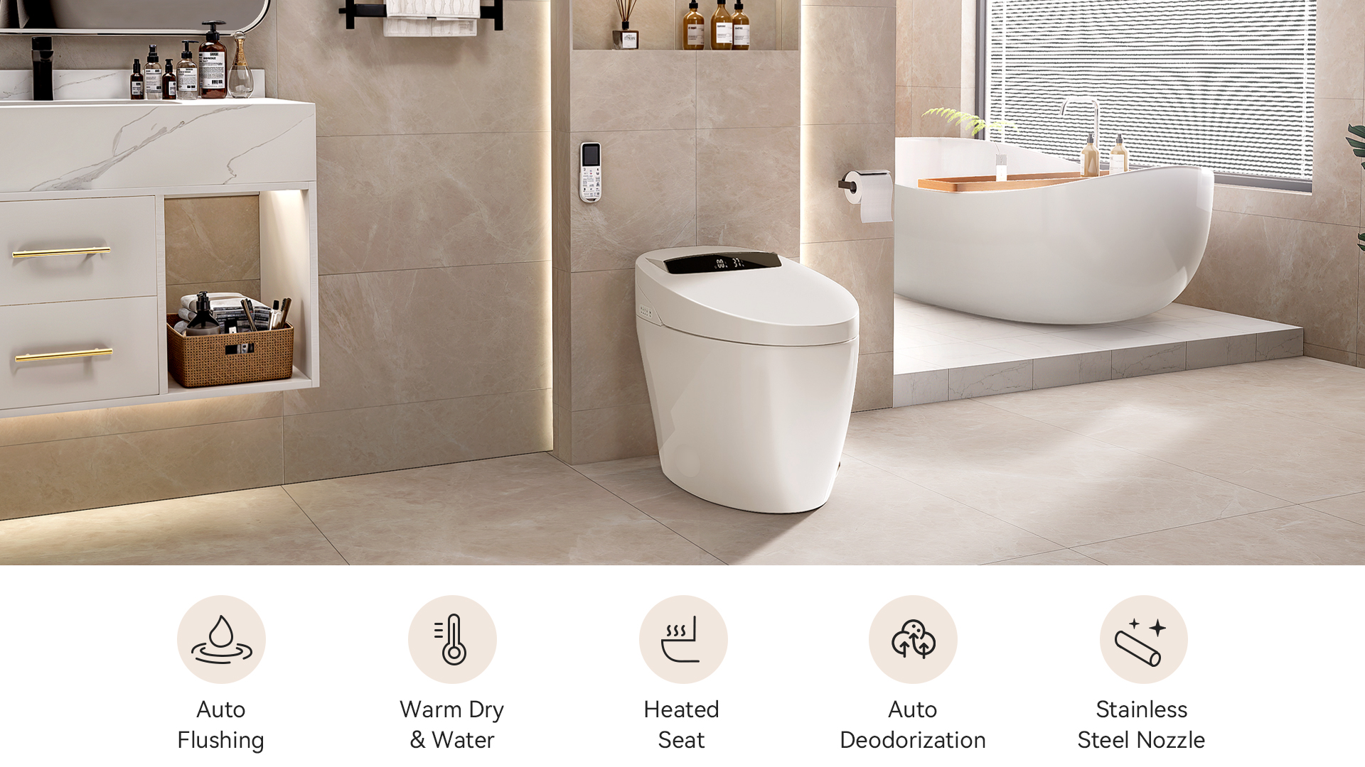 Toilette Intelligente Avec Bidet Intégré - Ouverture Automatique, Chasse D'Eau Auto, Siège Chauffant